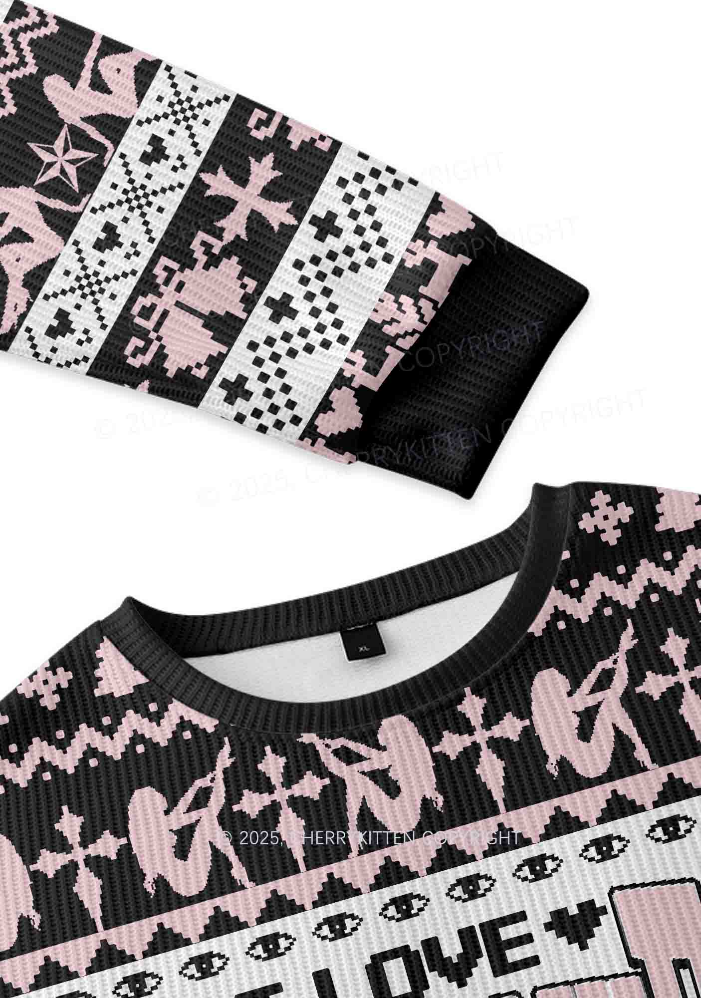 I Love S Boys Y2K Christmas Knit Sweatshirt Cherrykitten - Image 3