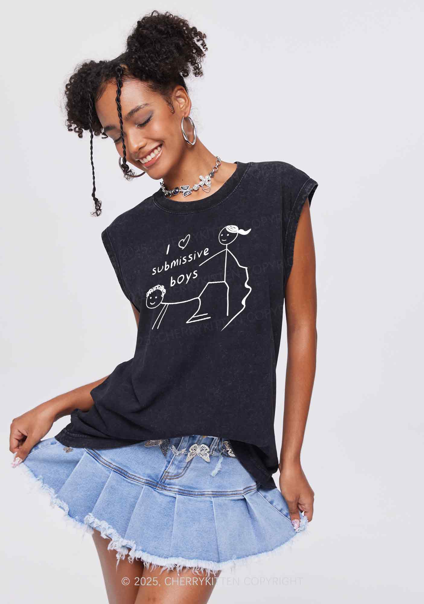 I Love S Boys Y2K Washed Tank Cherrykitten - Image 2