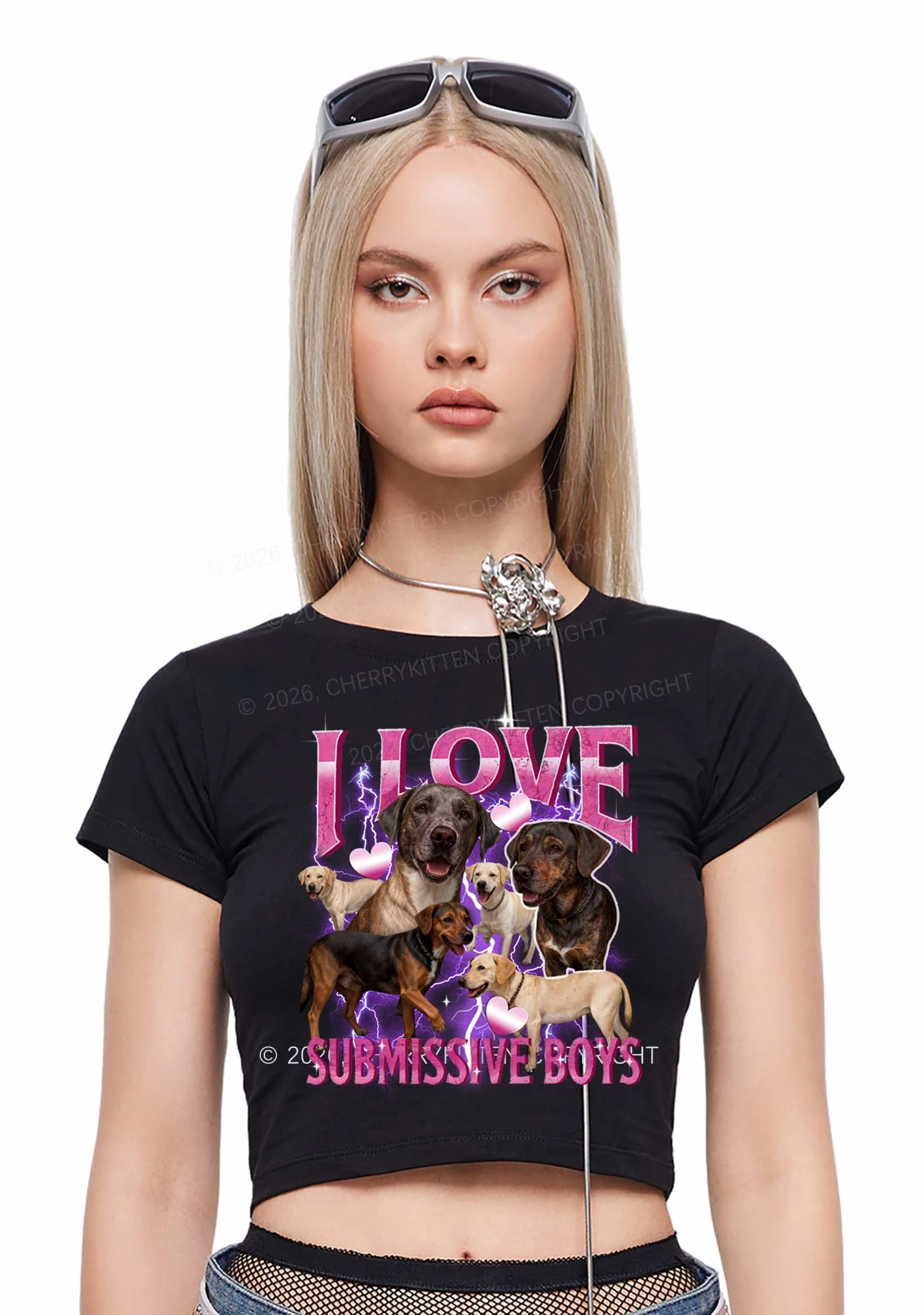 I Love S Dogs Y2K Baby Tee Cherrykitten - Image 2