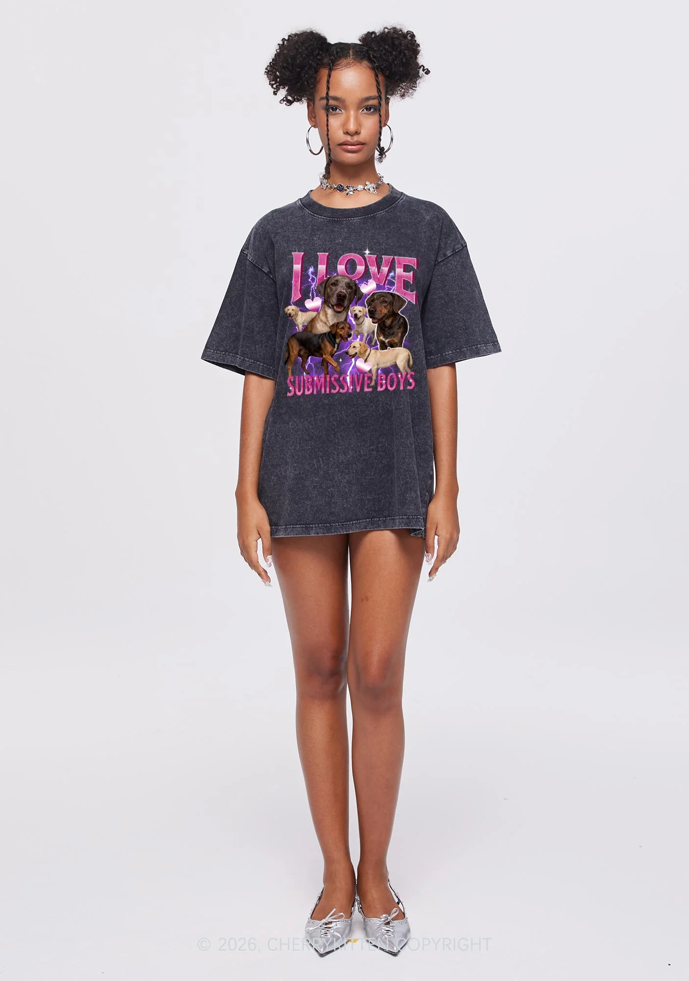 I Love S Dogs Y2K Shirts Washed Tee Cherrykitten - Image 2