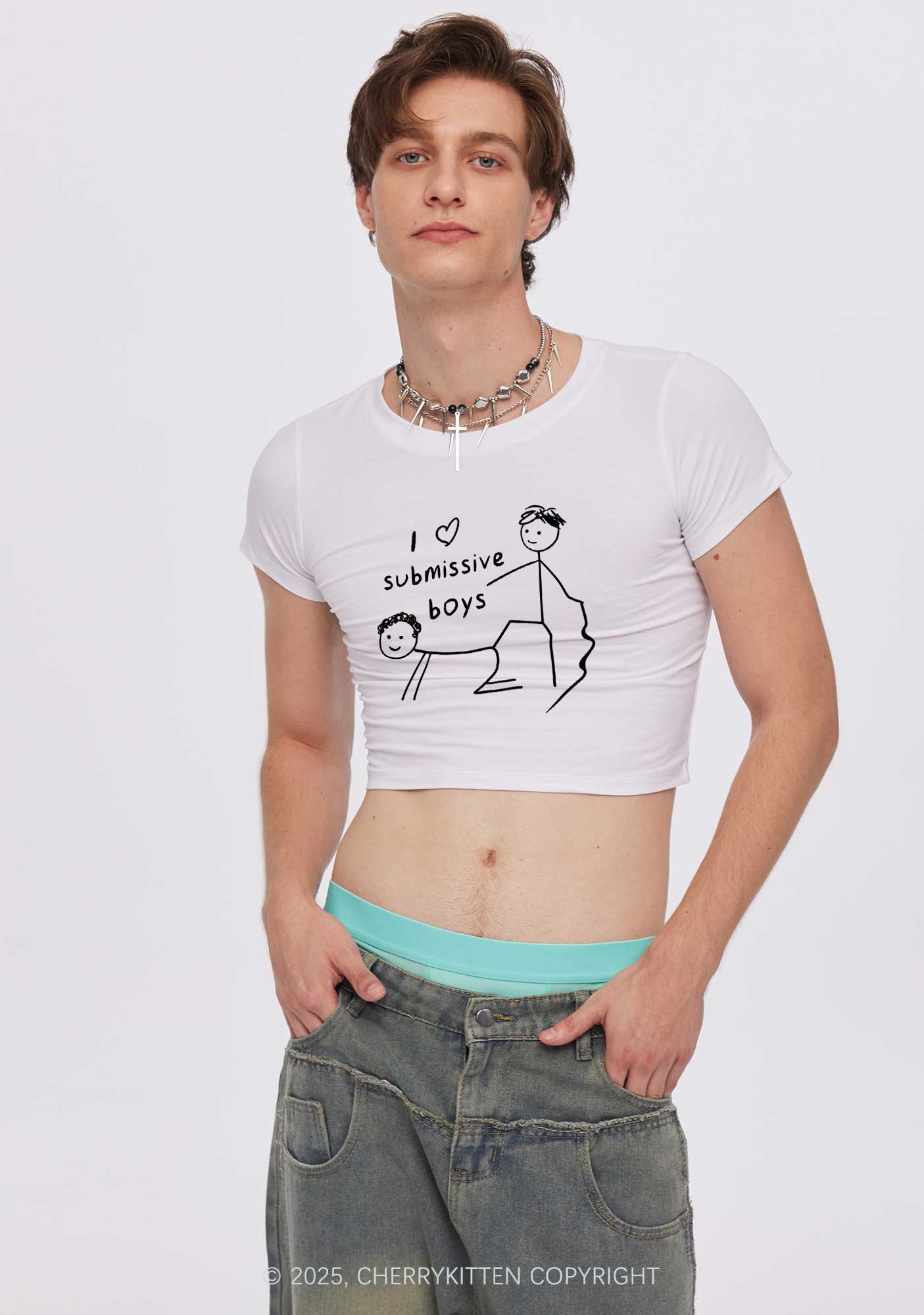 I Love S Gay Boys Pride Y2K Baby Tee Cherrykitten - Image 2