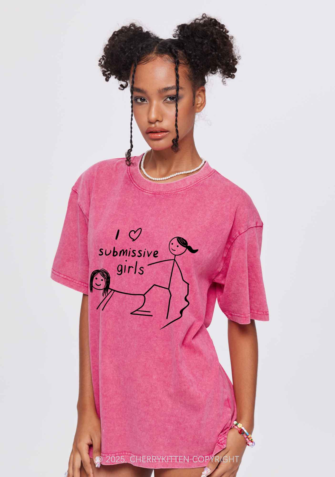 I Love S Girls Pride Y2K Shirts Washed Tee Cherrykitten - Image 2