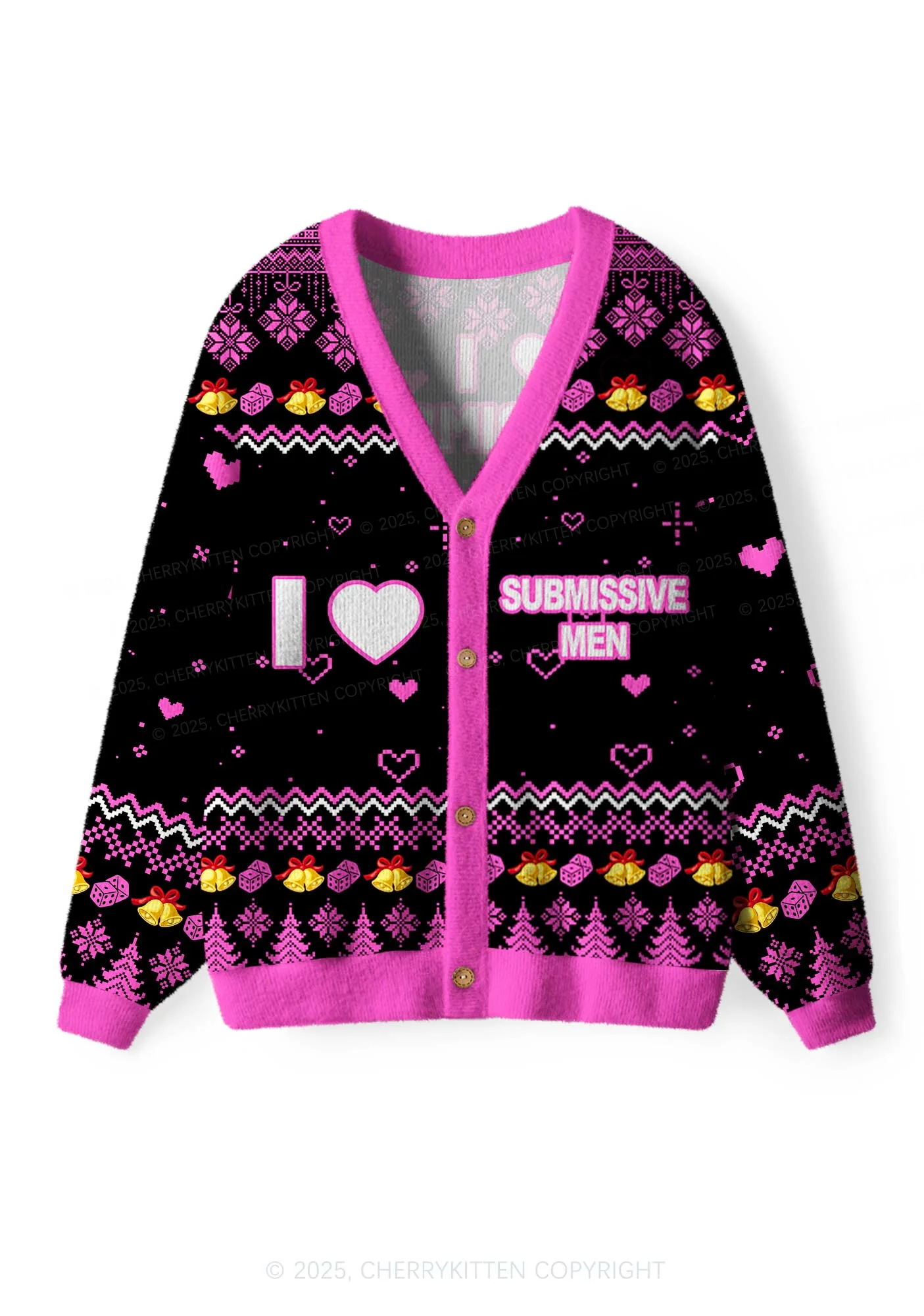 I Love S Men Y2K Christmas Cardigan Knit Sweatshirt Cherrykitten - Image 2
