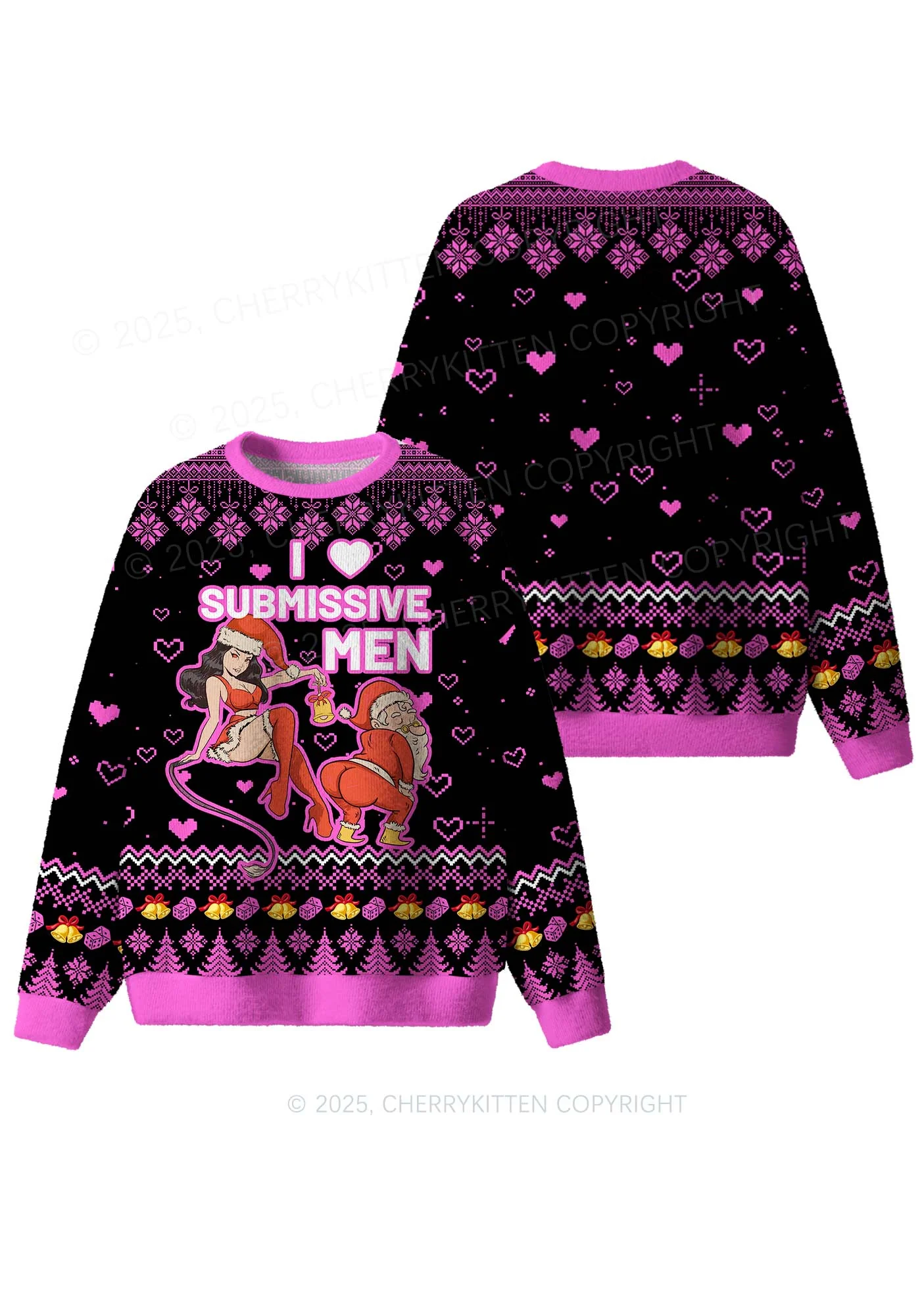 I Love S Men Y2K Christmas Knit Sweatshirt Cherrykitten - Image 3