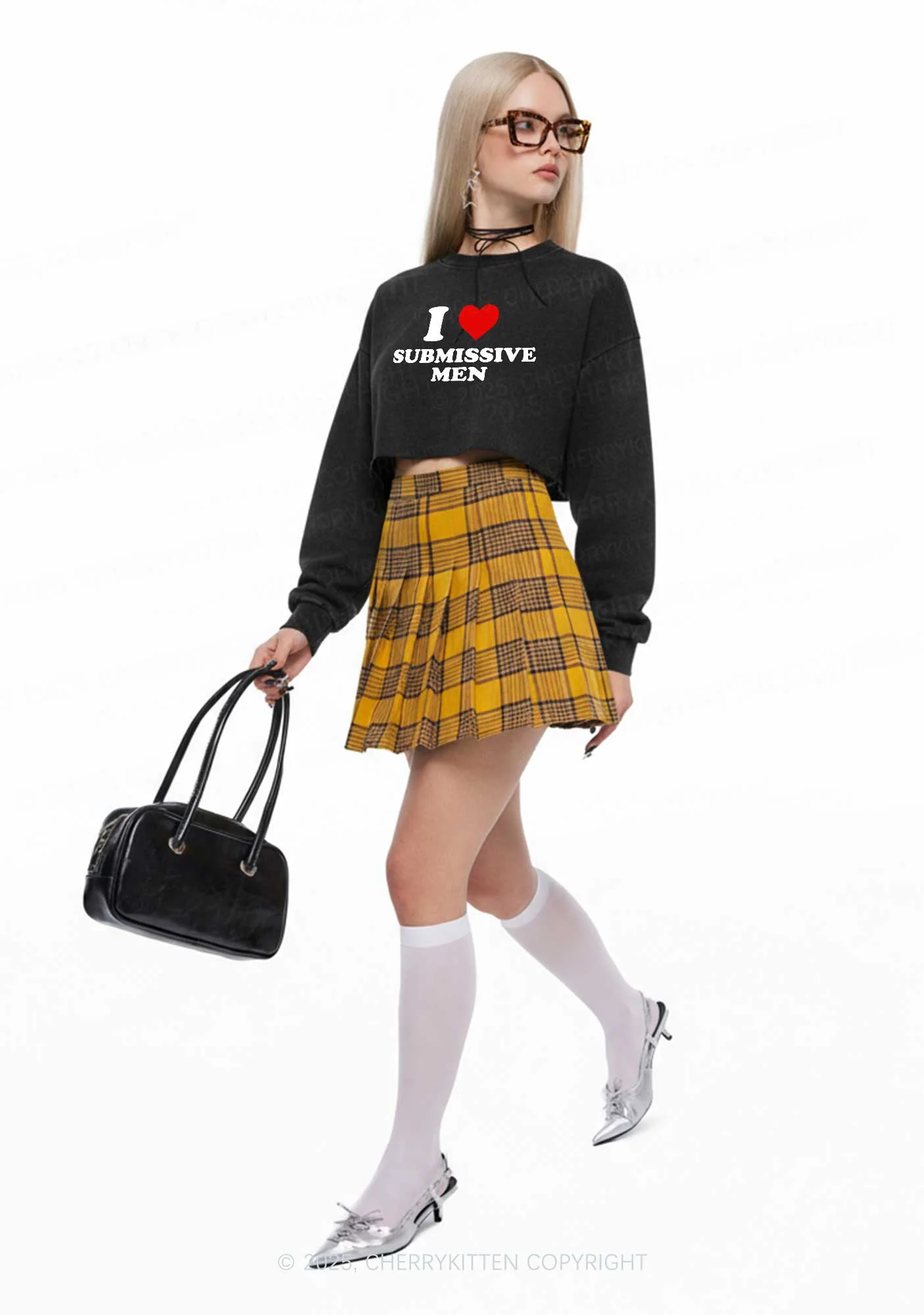 I Love S Men Y2K Crop Washed Sweatshirts Cherrykitten - Image 2