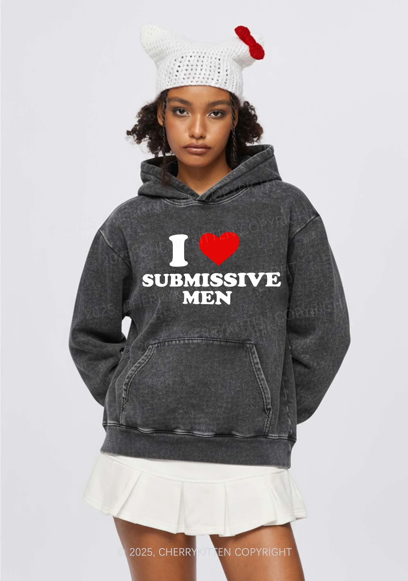 I Love S Men Y2K Washed Hoodie Cherrykitten - Image 2