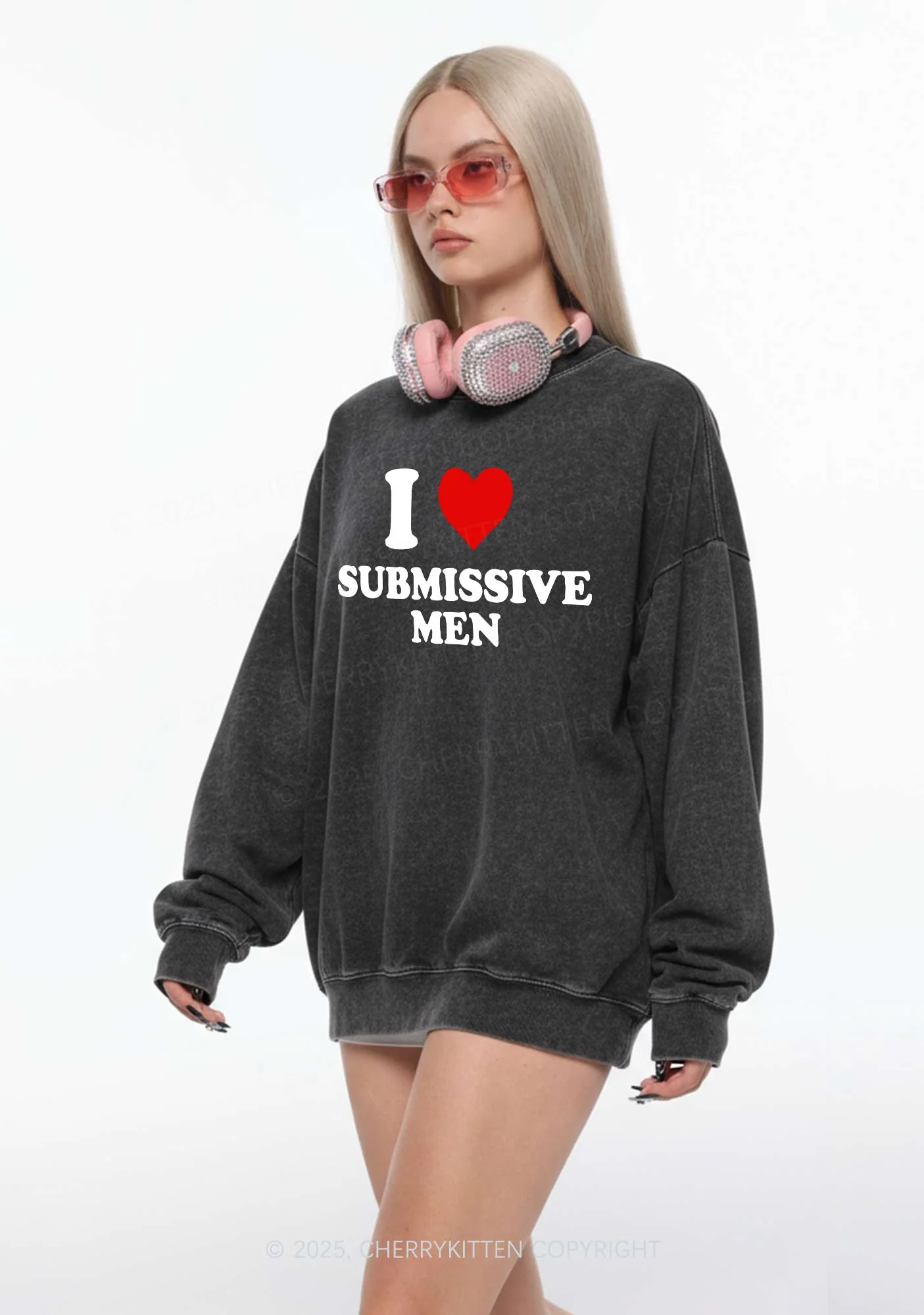 I Love S Men Y2K Washed Sweatshirts Cherrykitten - Image 2