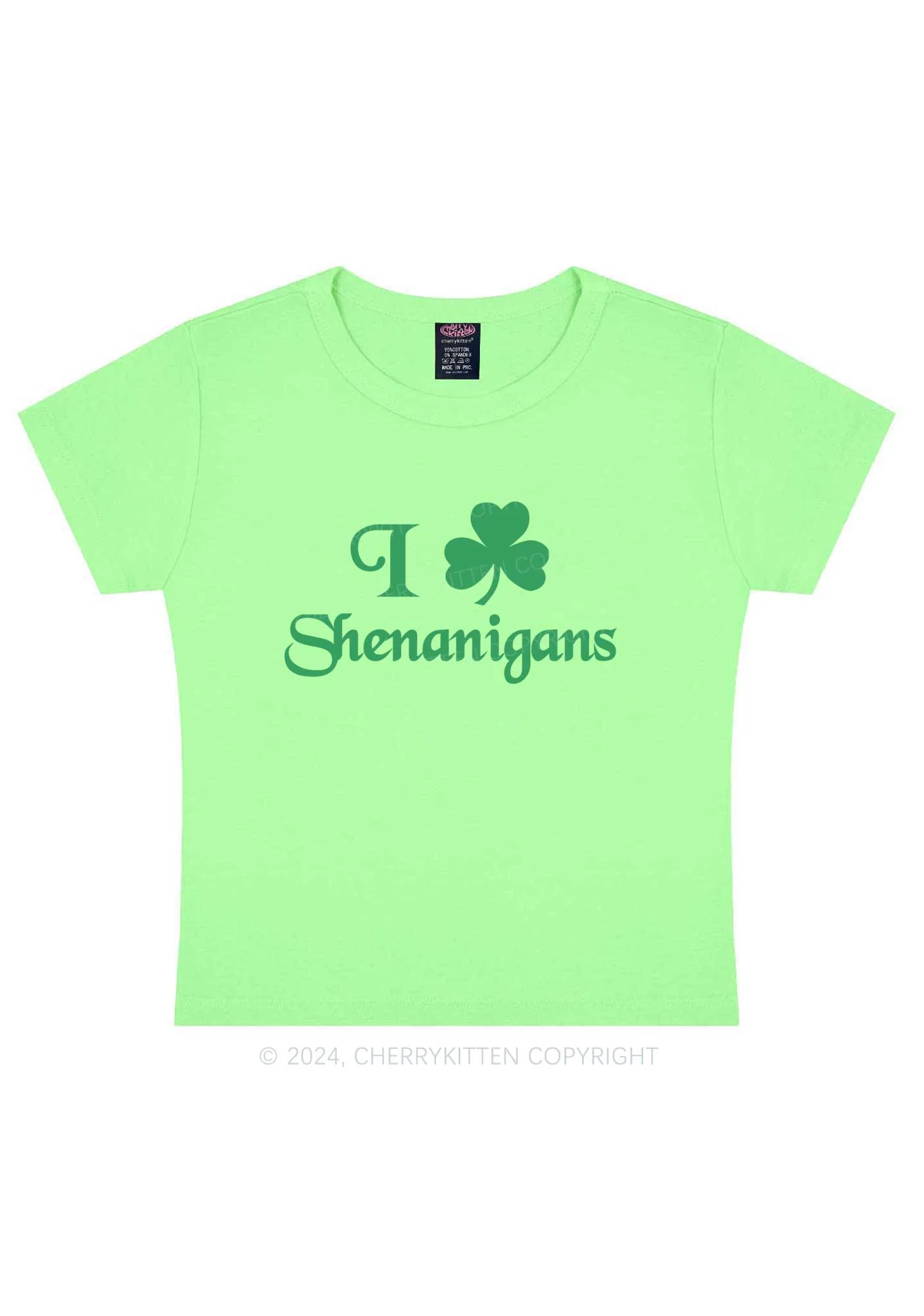 I Love Shenanigans St Patricks Y2K Baby Tee Cherrykitten - Image 13