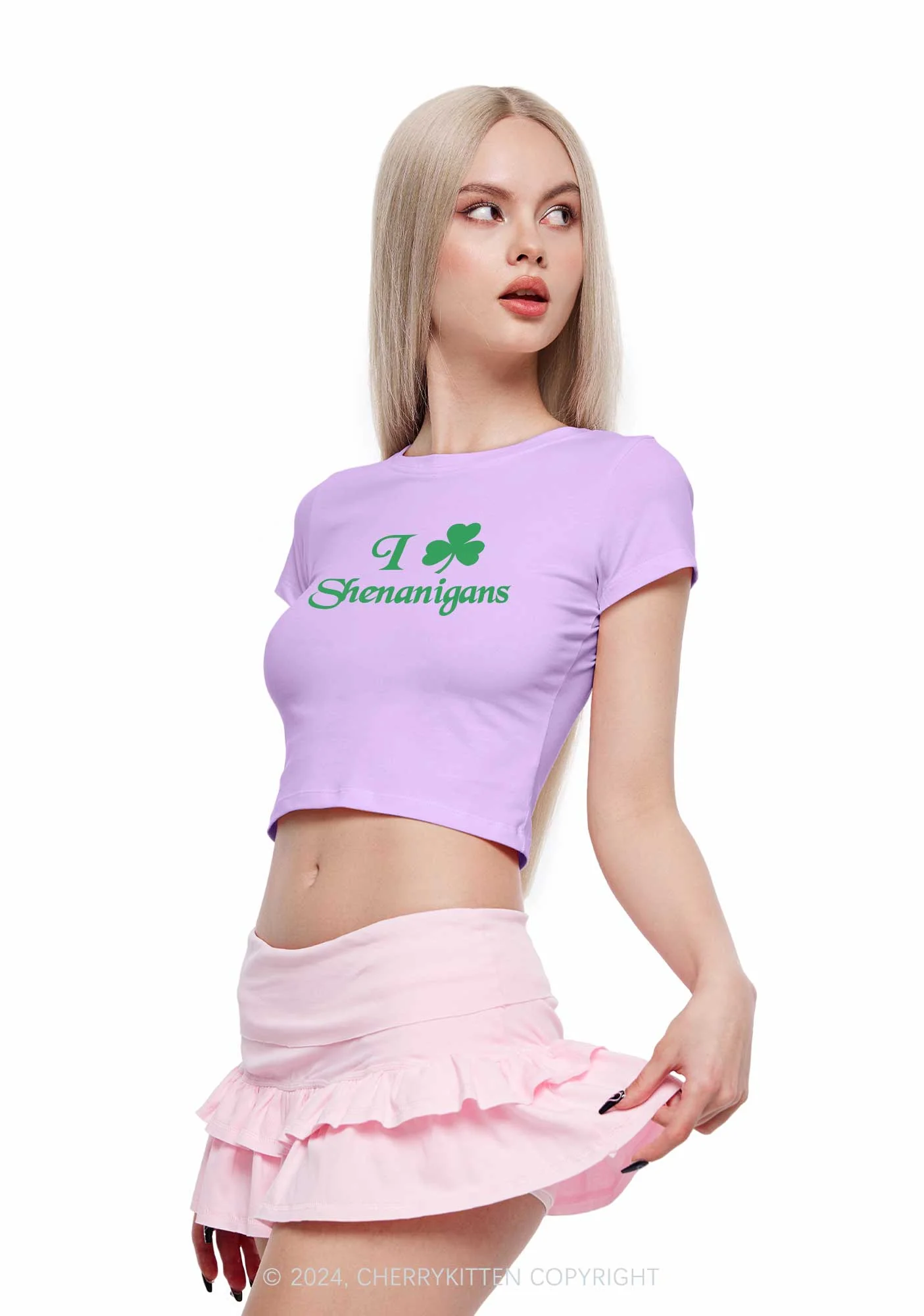 I Love Shenanigans St Patricks Y2K Baby Tee Cherrykitten - Image 2