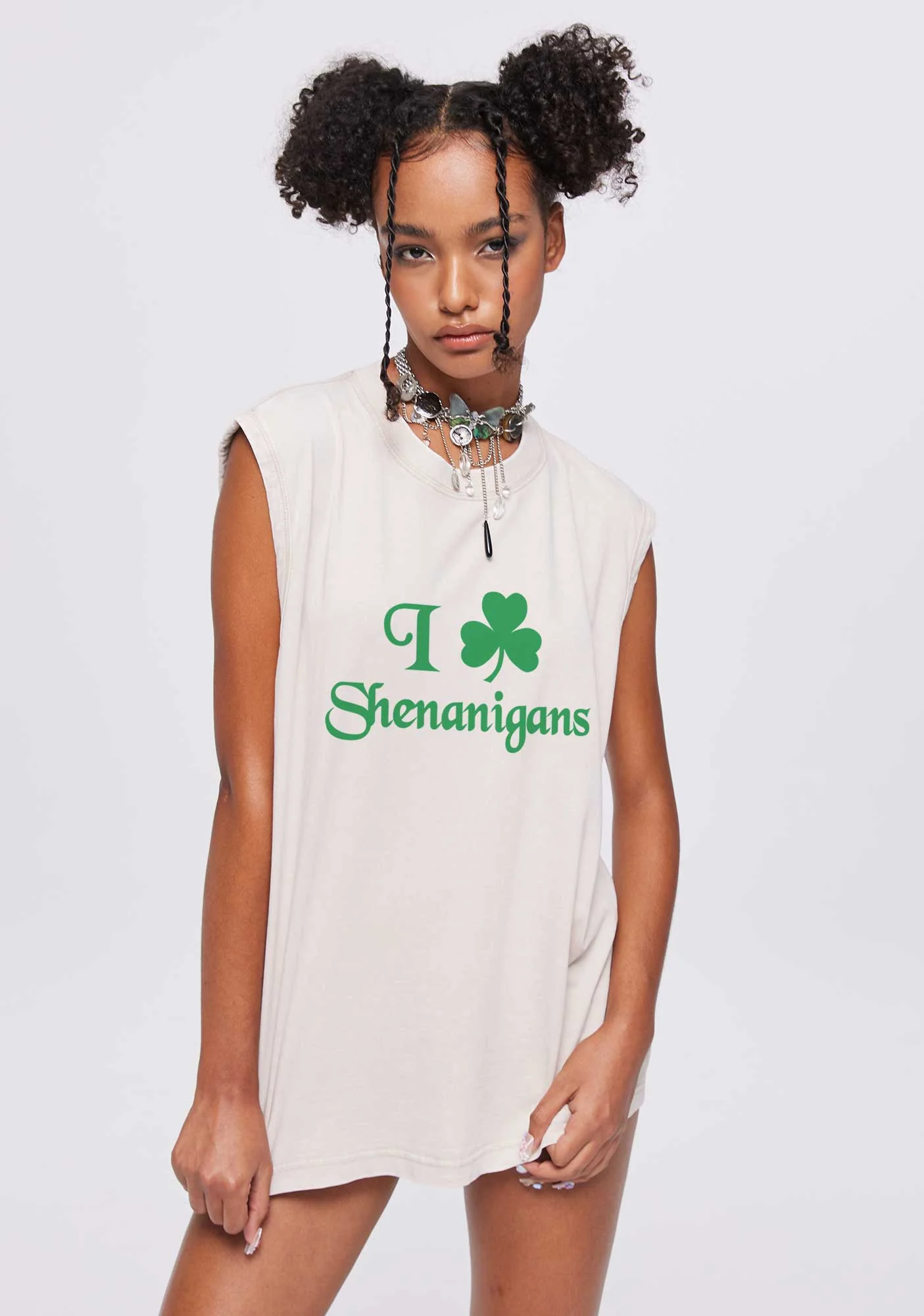 I Love Shenanigans St Patricks Y2K Washed Tank Cherrykitten - Image 3