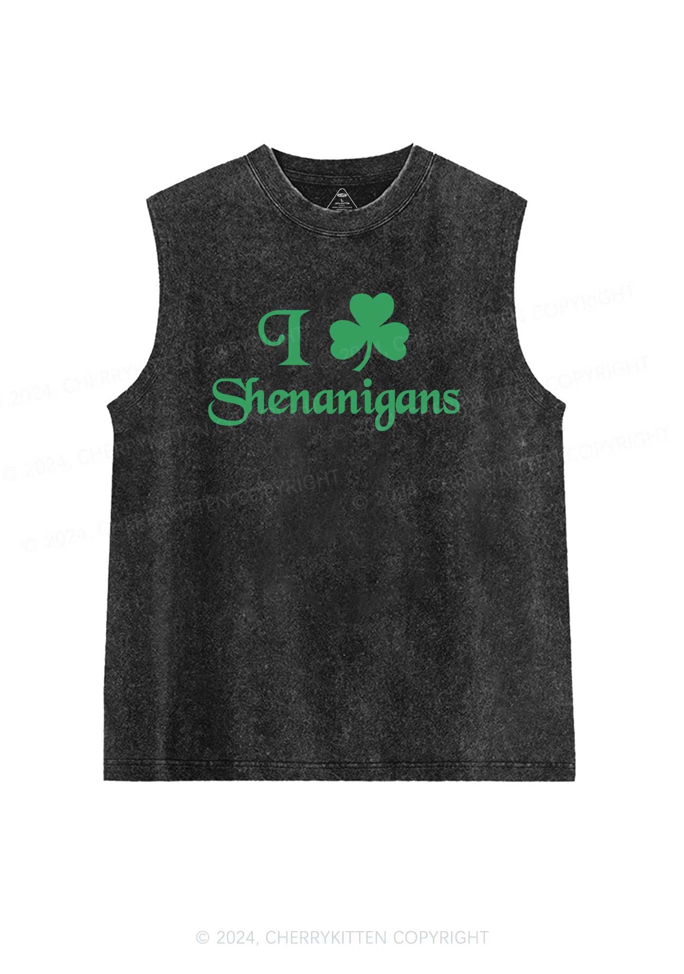 I Love Shenanigans St Patricks Y2K Washed Tank Cherrykitten - Image 4