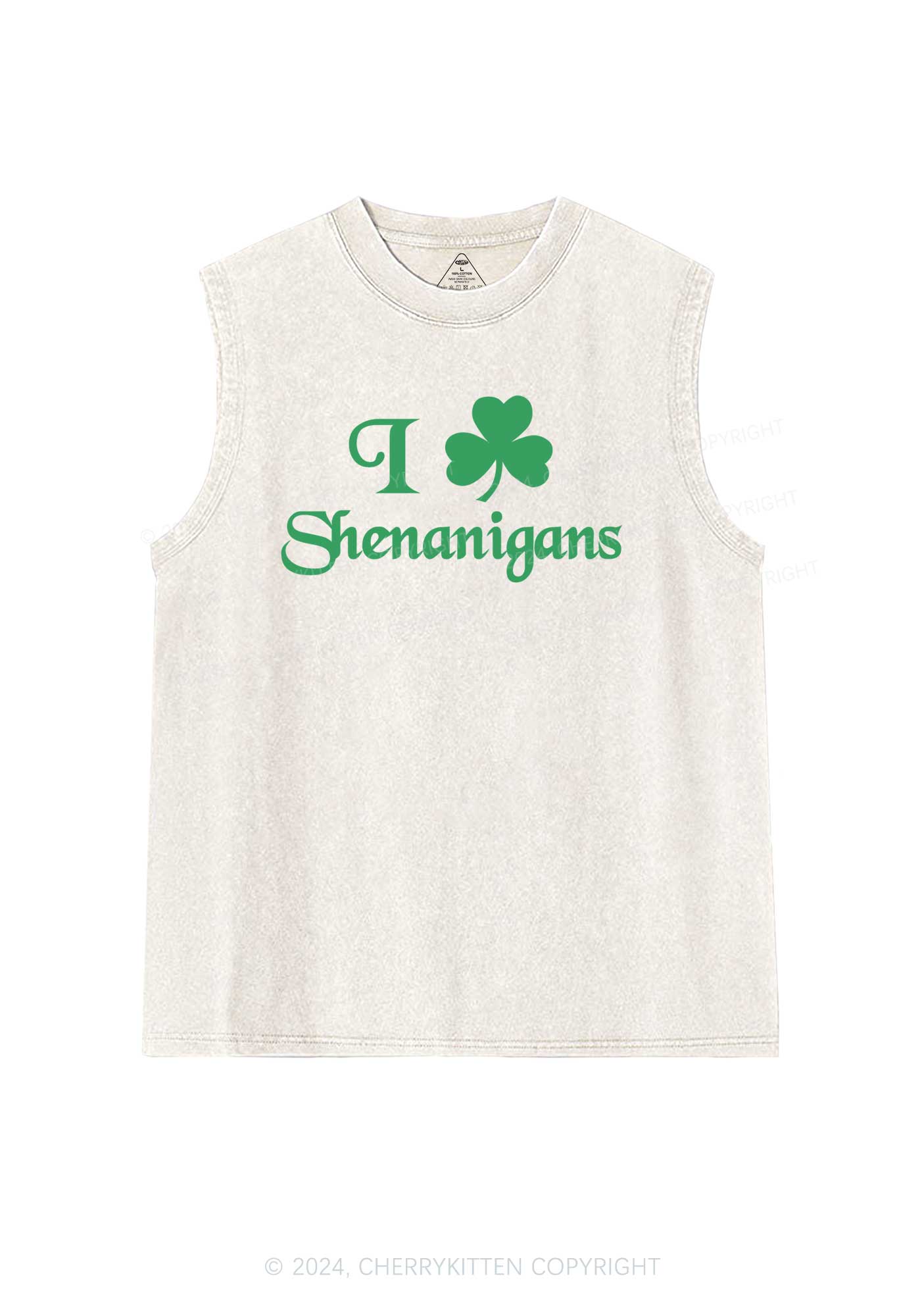 I Love Shenanigans St Patricks Y2K Washed Tank Cherrykitten - Image 5