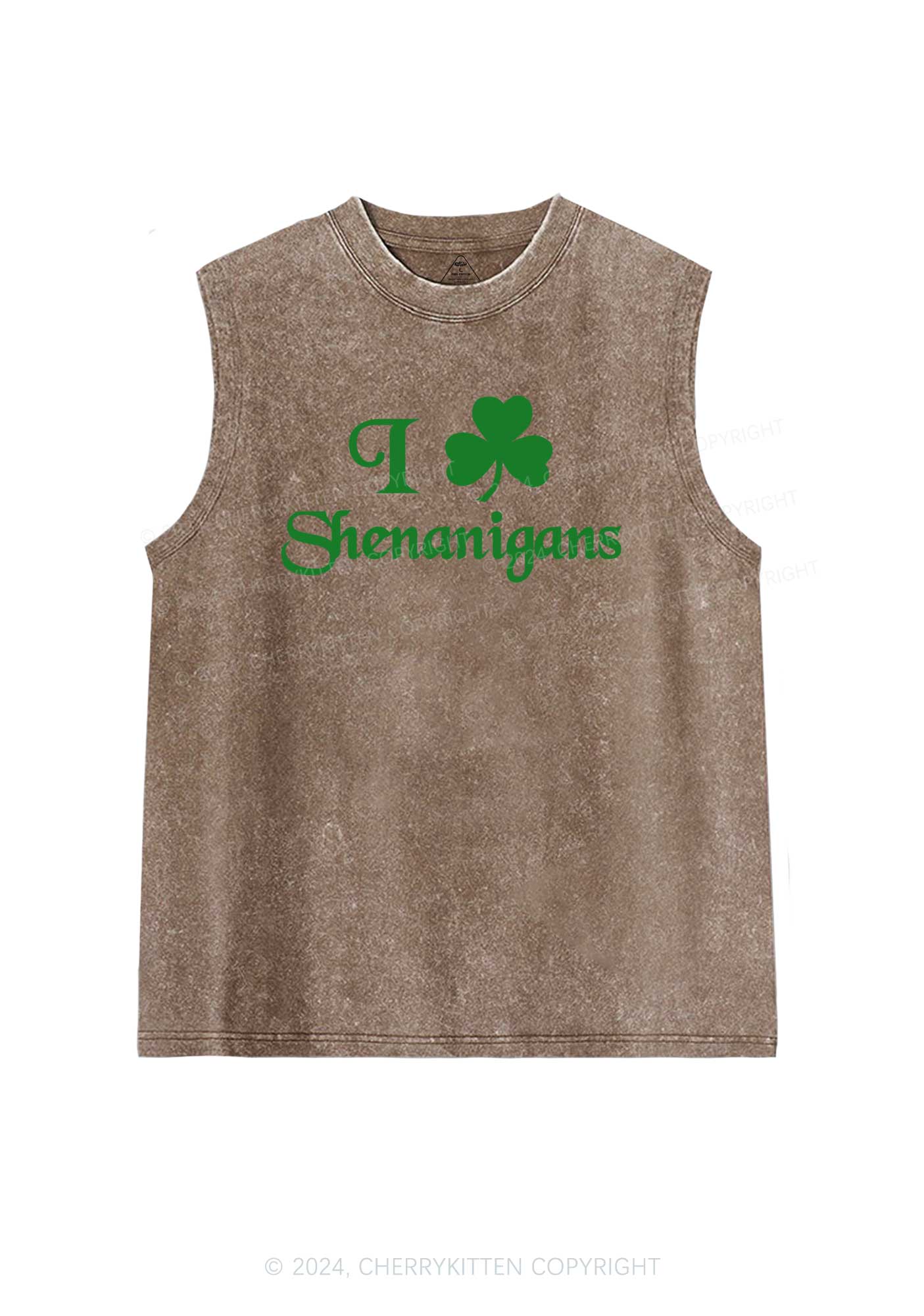 I Love Shenanigans St Patricks Y2K Washed Tank Cherrykitten - Image 6