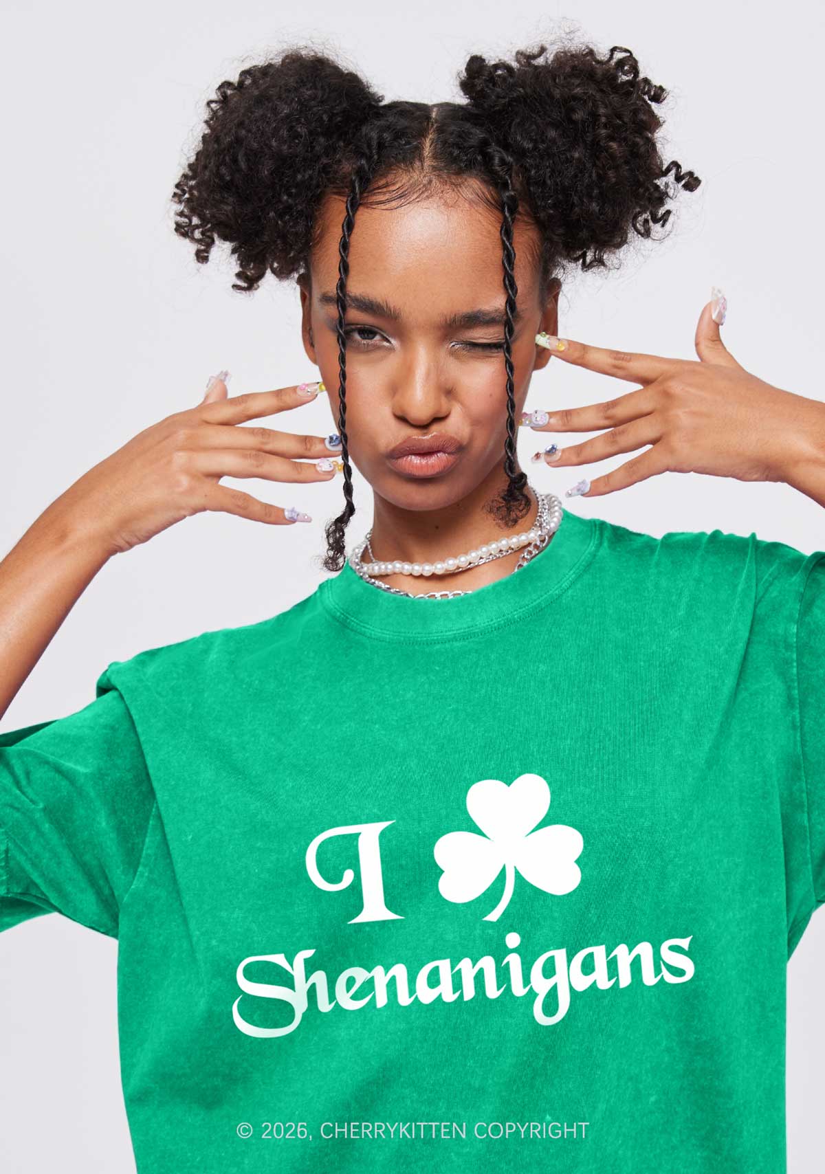I Love Shenanigans St Patricks Y2K Washed Tee Cherrykitten - Image 2