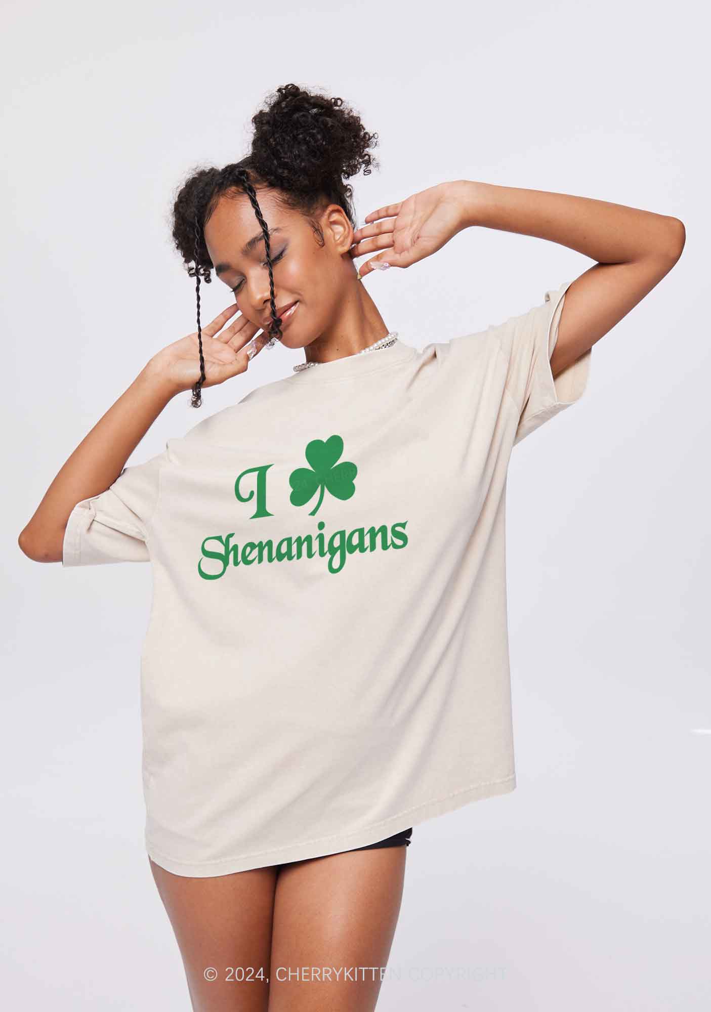 I Love Shenanigans St Patricks Y2K Washed Tee Cherrykitten - Image 4