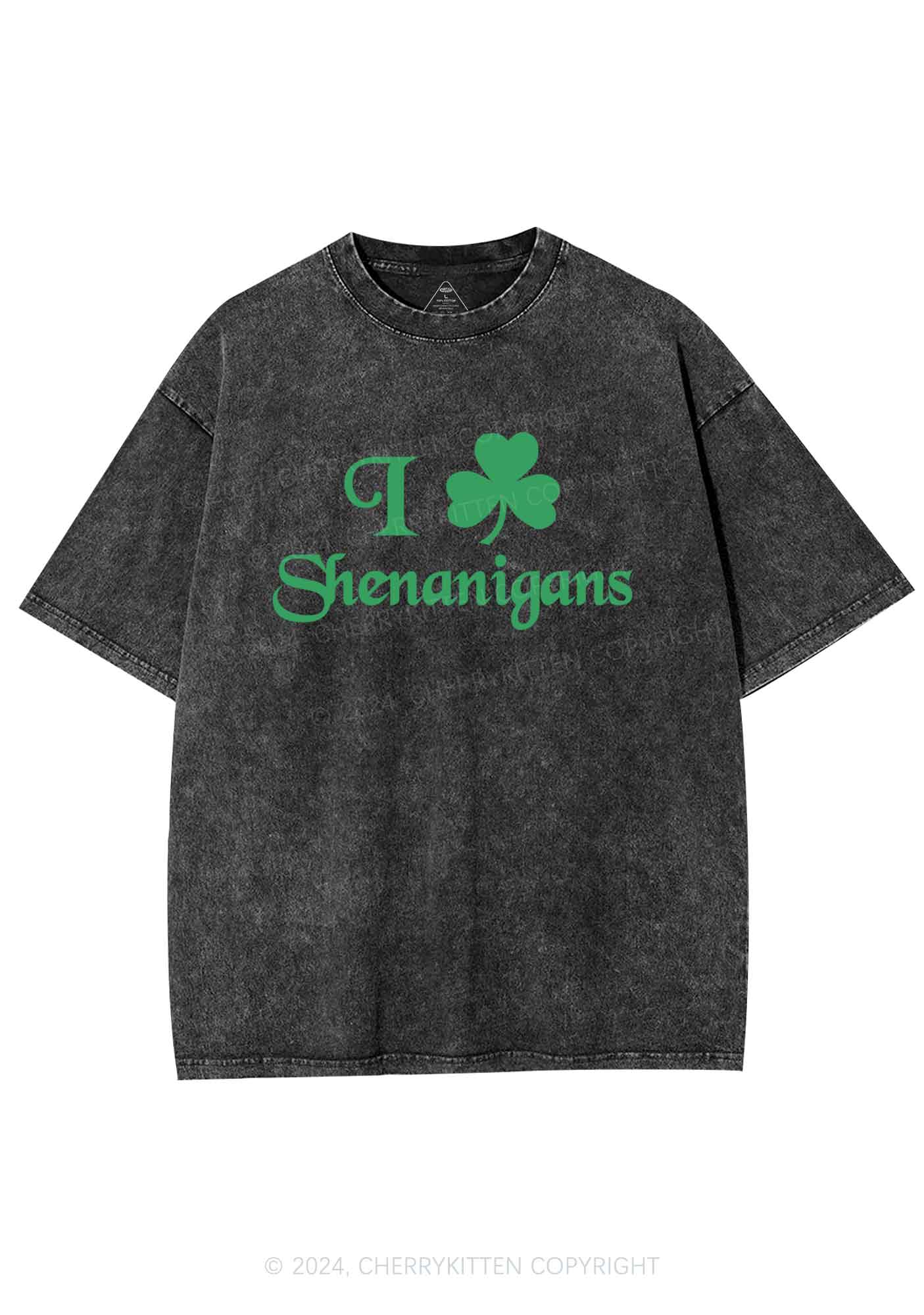 I Love Shenanigans St Patricks Y2K Washed Tee Cherrykitten - Image 5