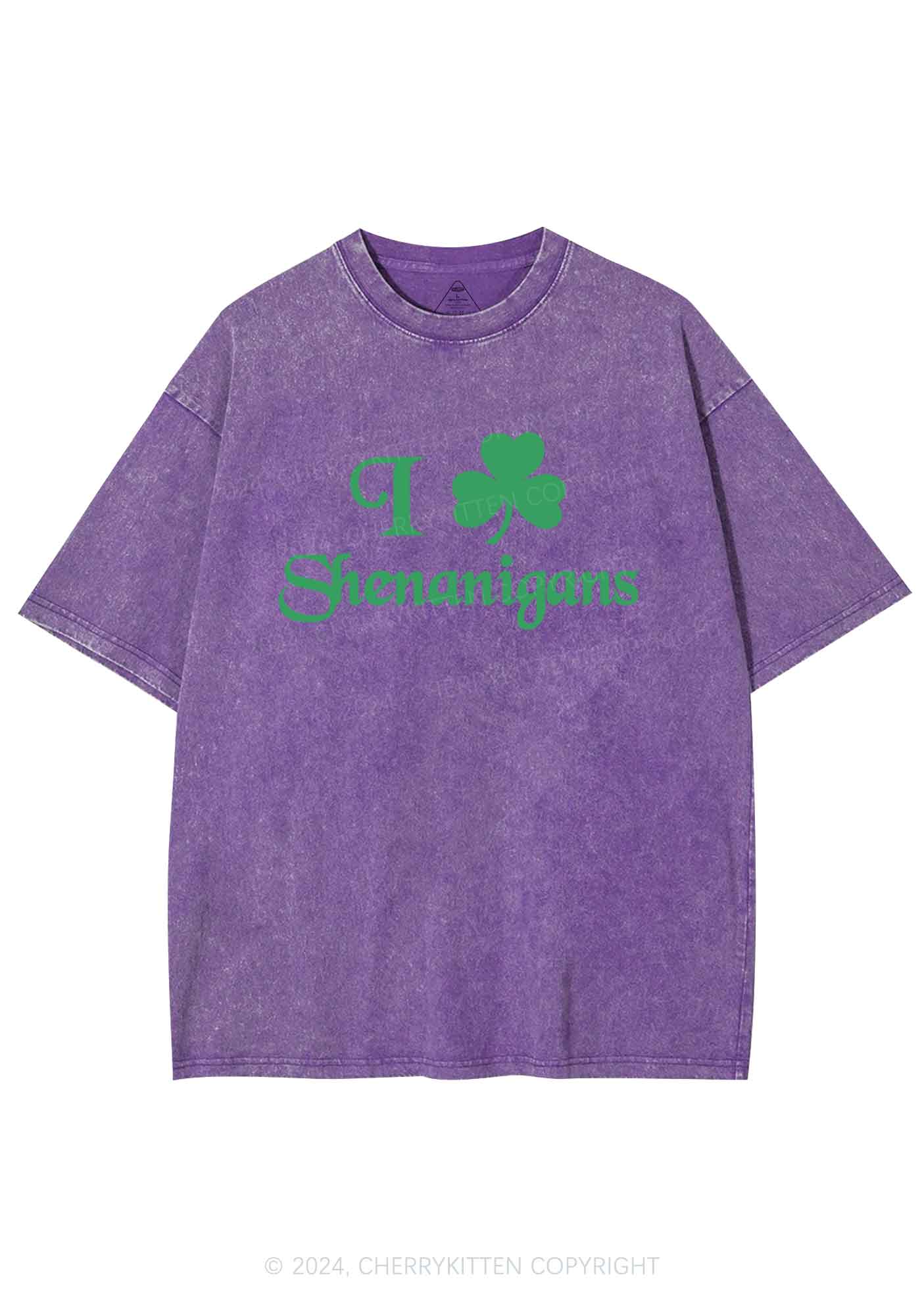 I Love Shenanigans St Patricks Y2K Washed Tee Cherrykitten - Image 8