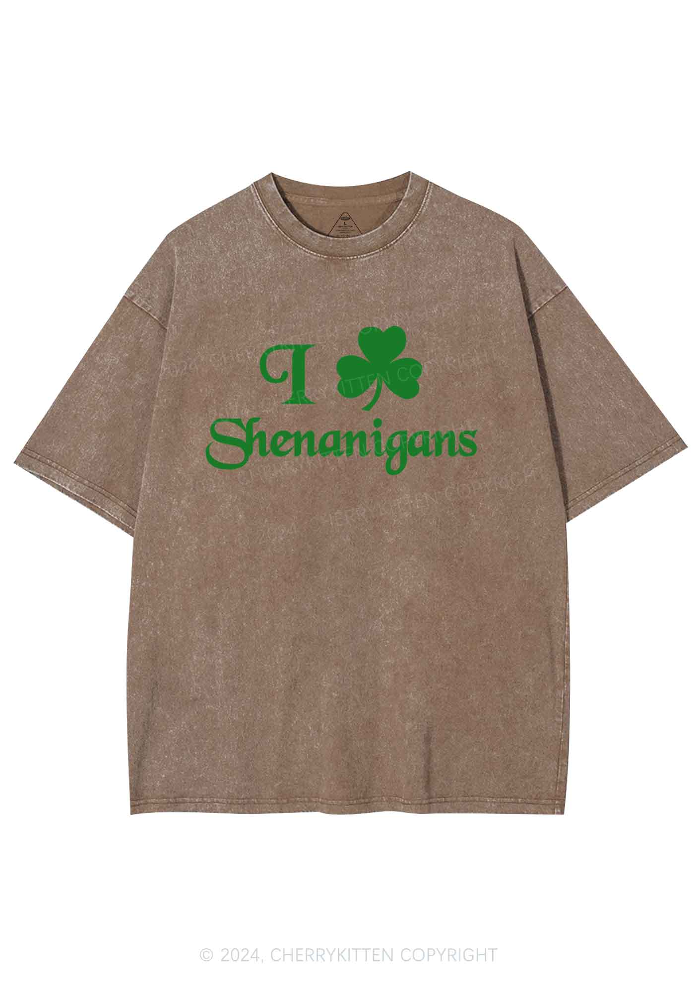 I Love Shenanigans St Patricks Y2K Washed Tee Cherrykitten - Image 9