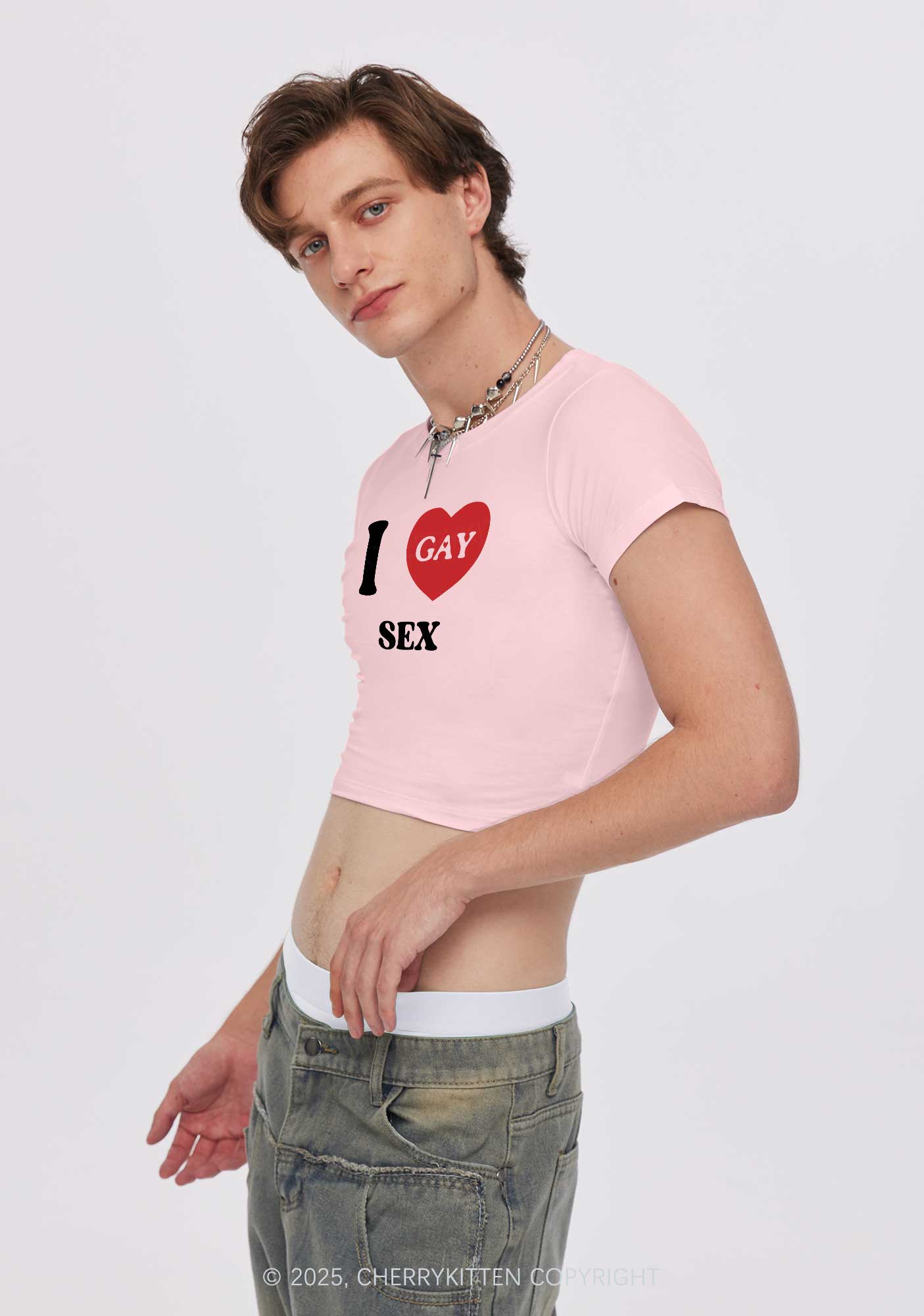 I Love Sx Gay Pride Y2K Baby Tee Cherrykitten - Image 2