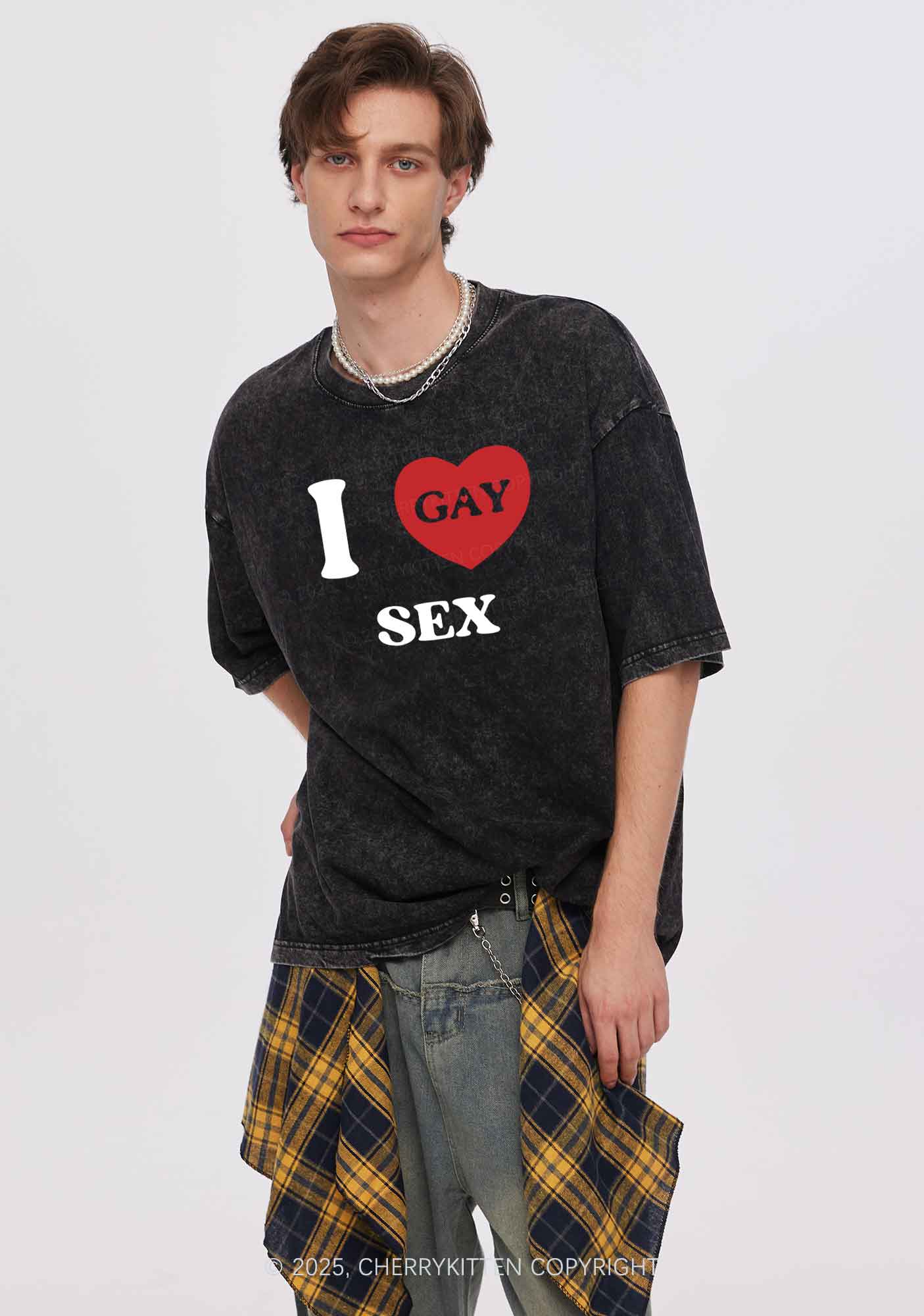 I Love Sx Gay Pride Y2K Shirts Washed Tee Cherrykitten - Image 2