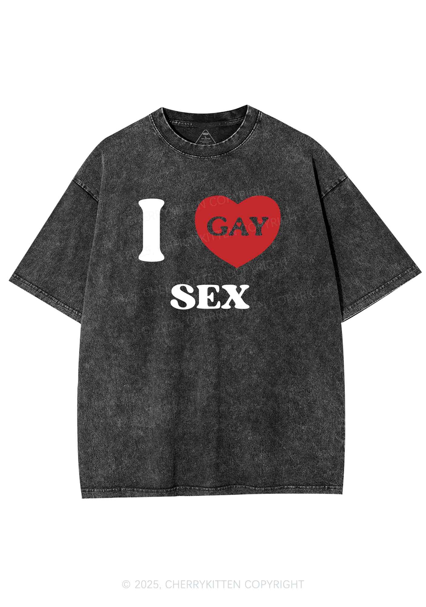 I Love Sx Gay Pride Y2K Shirts Washed Tee Cherrykitten - Image 3