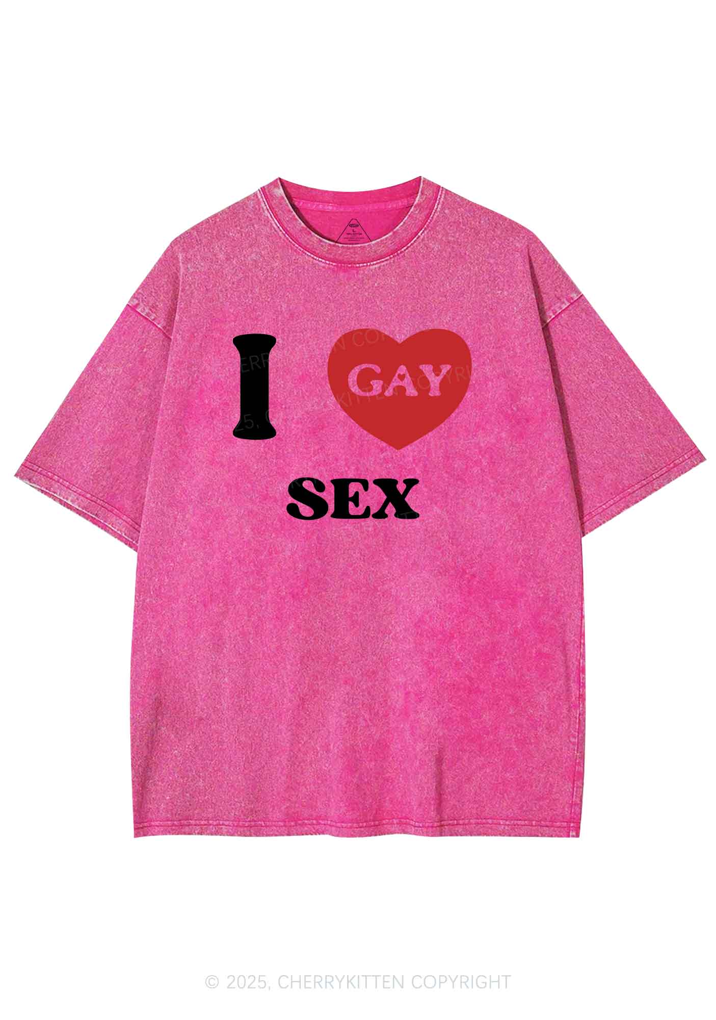 I Love Sx Gay Pride Y2K Shirts Washed Tee Cherrykitten - Image 4
