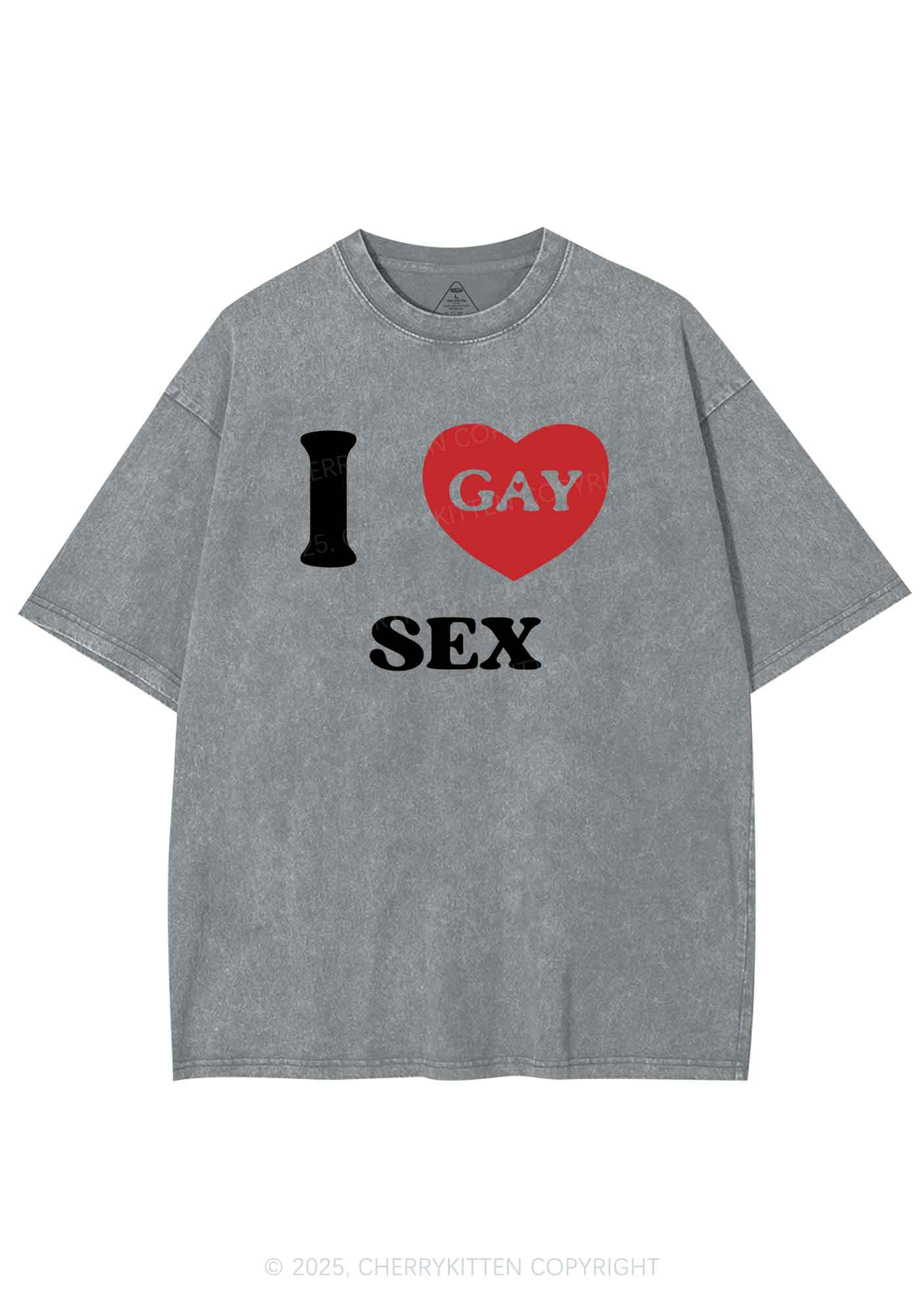 I Love Sx Gay Pride Y2K Shirts Washed Tee Cherrykitten - Image 6
