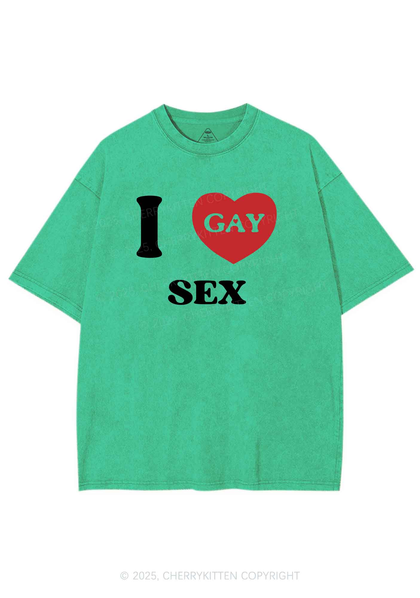 I Love Sx Gay Pride Y2K Shirts Washed Tee Cherrykitten - Image 8