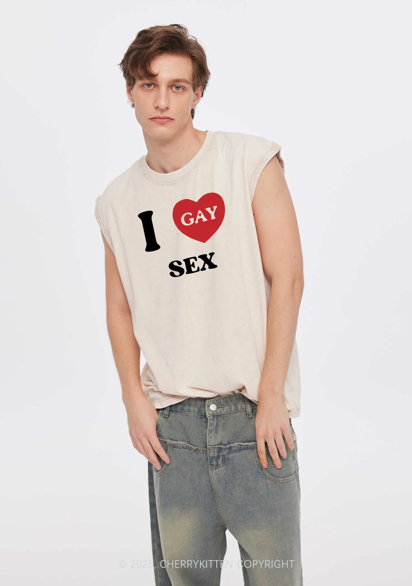 I Love Sx Gay Pride Y2K Washed Muscle Tank Cherrykitten - Image 2