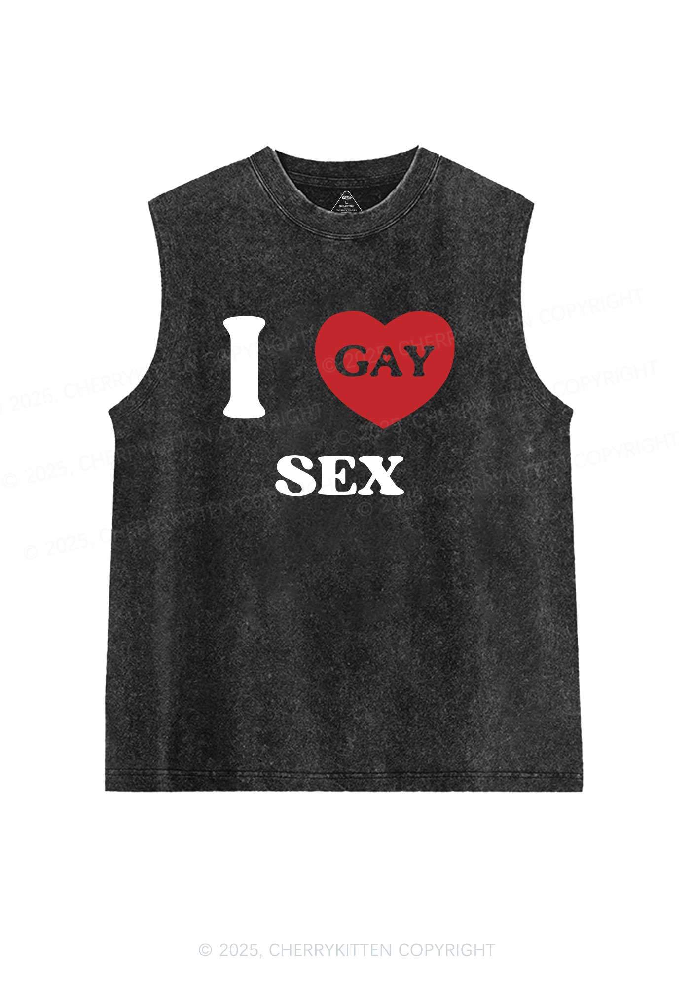 I Love Sx Gay Pride Y2K Washed Muscle Tank Cherrykitten - Image 3