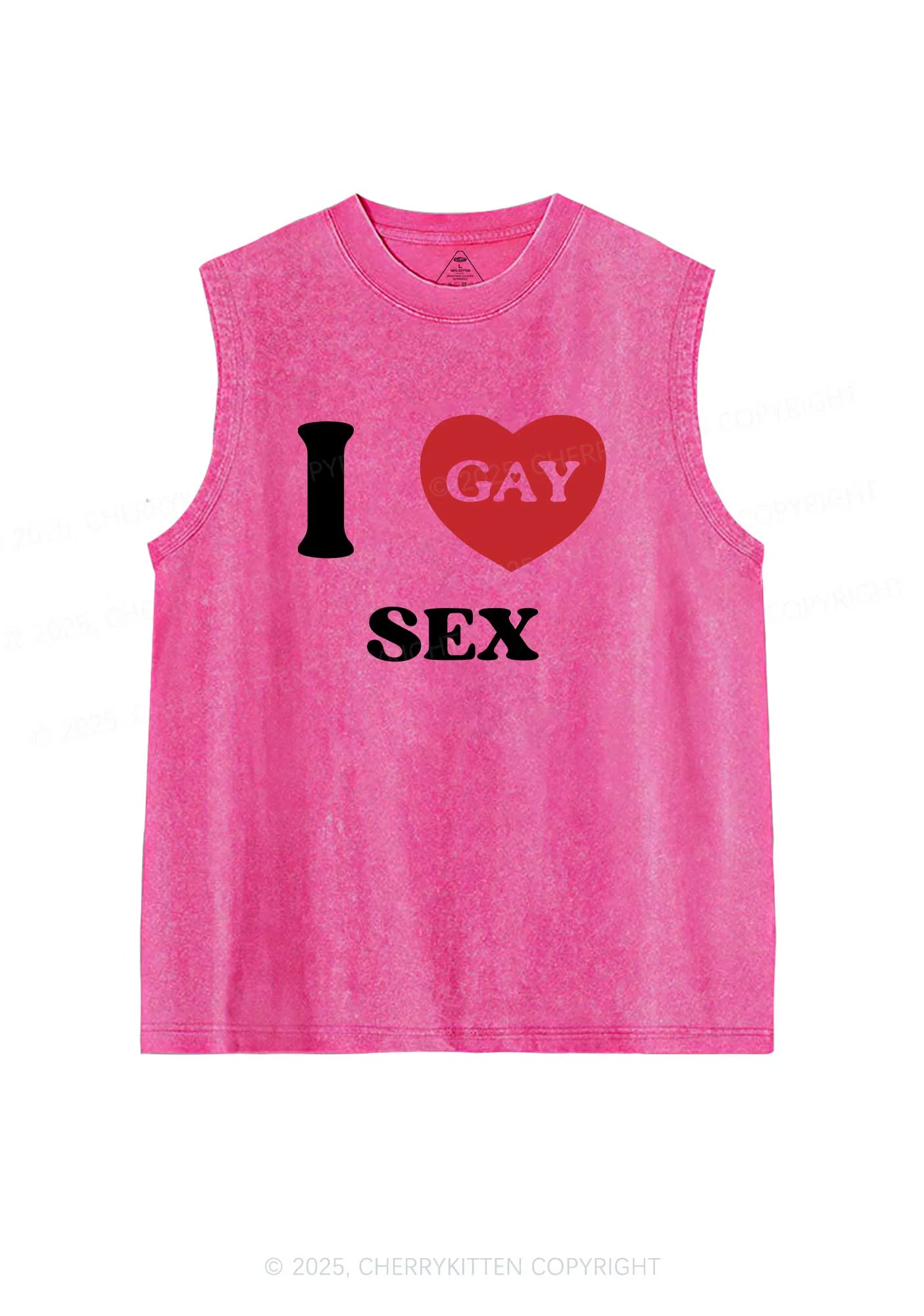 I Love Sx Gay Pride Y2K Washed Muscle Tank Cherrykitten - Image 4
