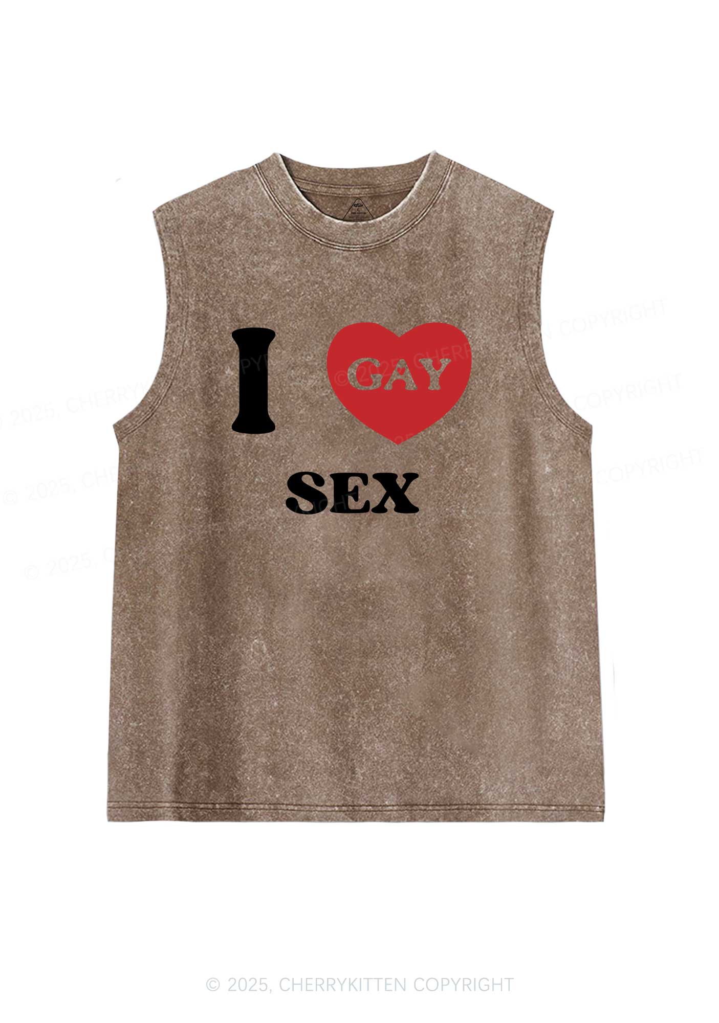 I Love Sx Gay Pride Y2K Washed Muscle Tank Cherrykitten - Image 5
