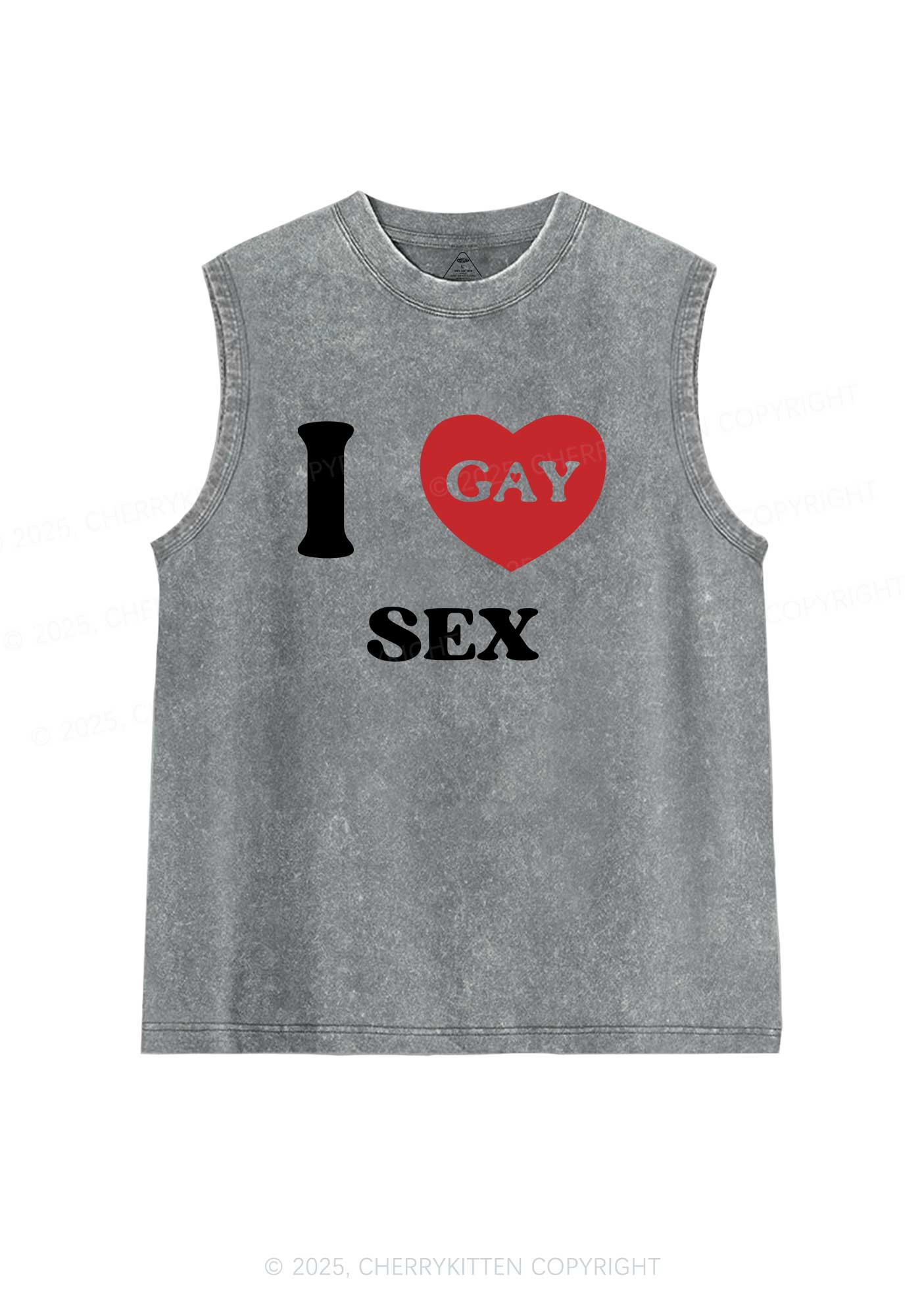 I Love Sx Gay Pride Y2K Washed Muscle Tank Cherrykitten - Image 6