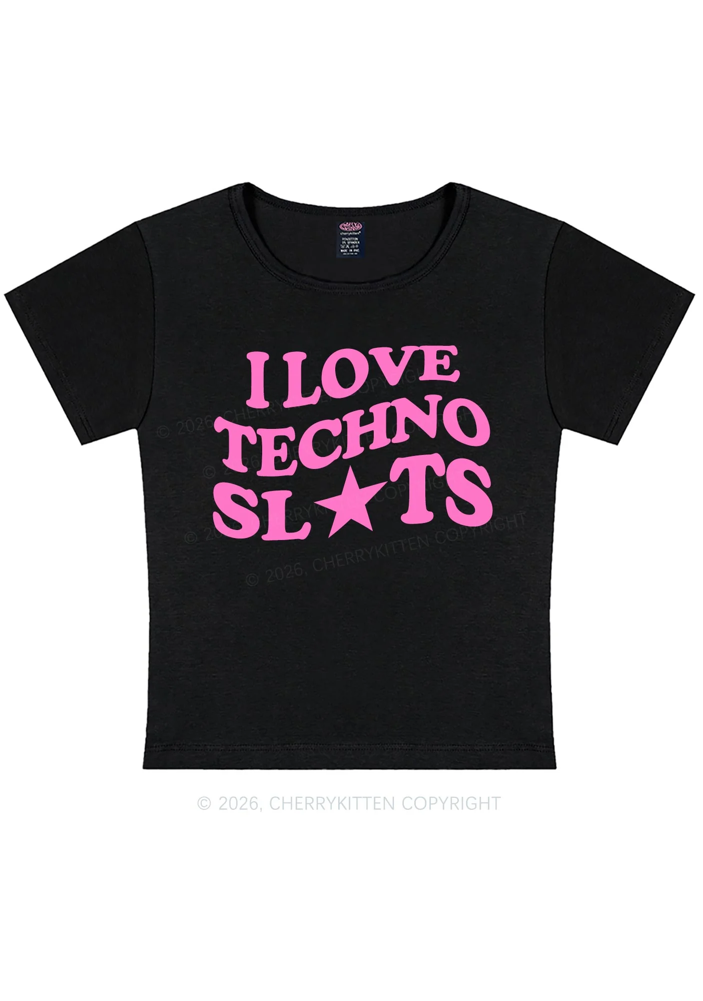 I Love Techno Slxts Y2K Baby Tee Cherrykitten - Image 3