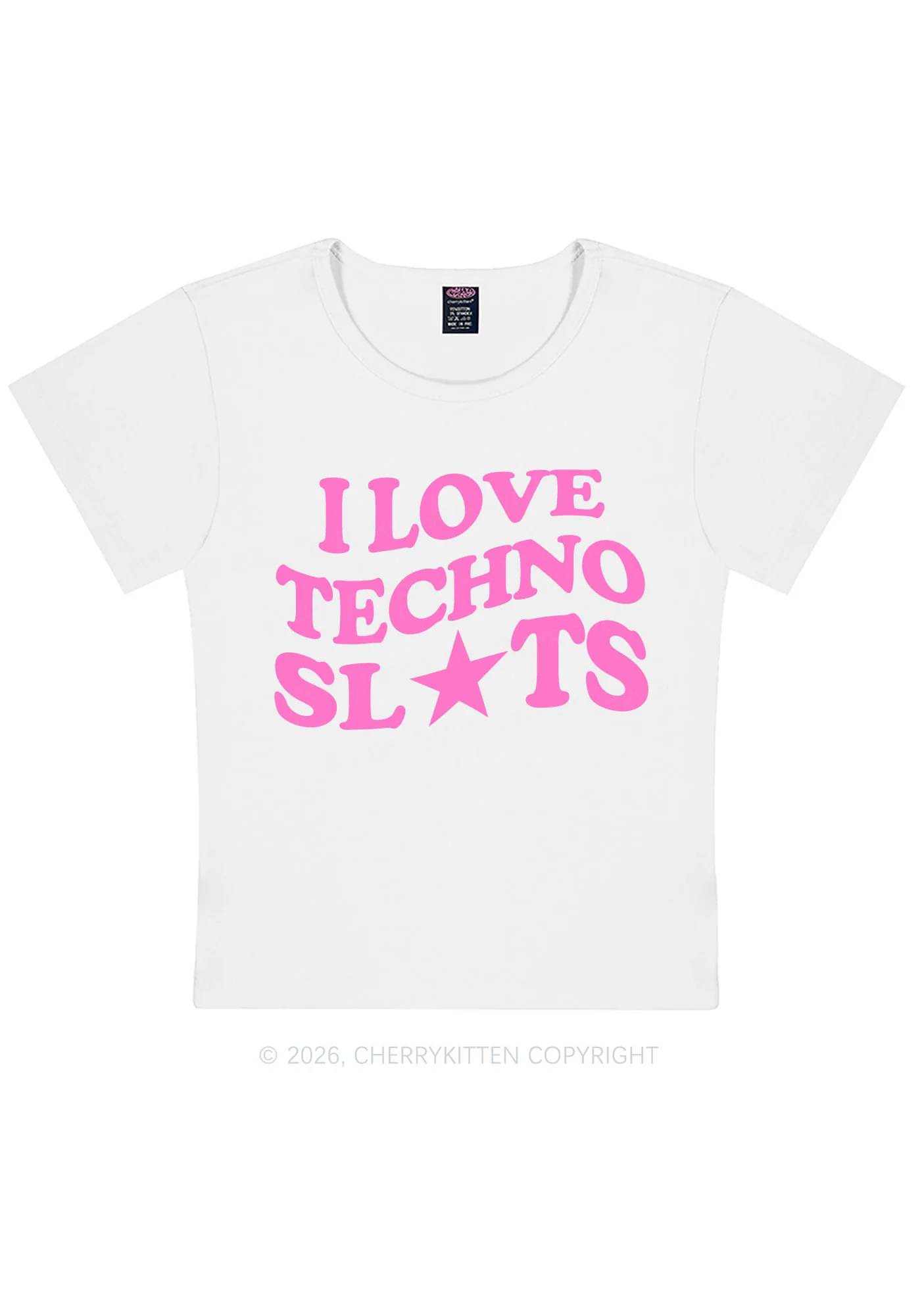 I Love Techno Slxts Y2K Baby Tee Cherrykitten - Image 4