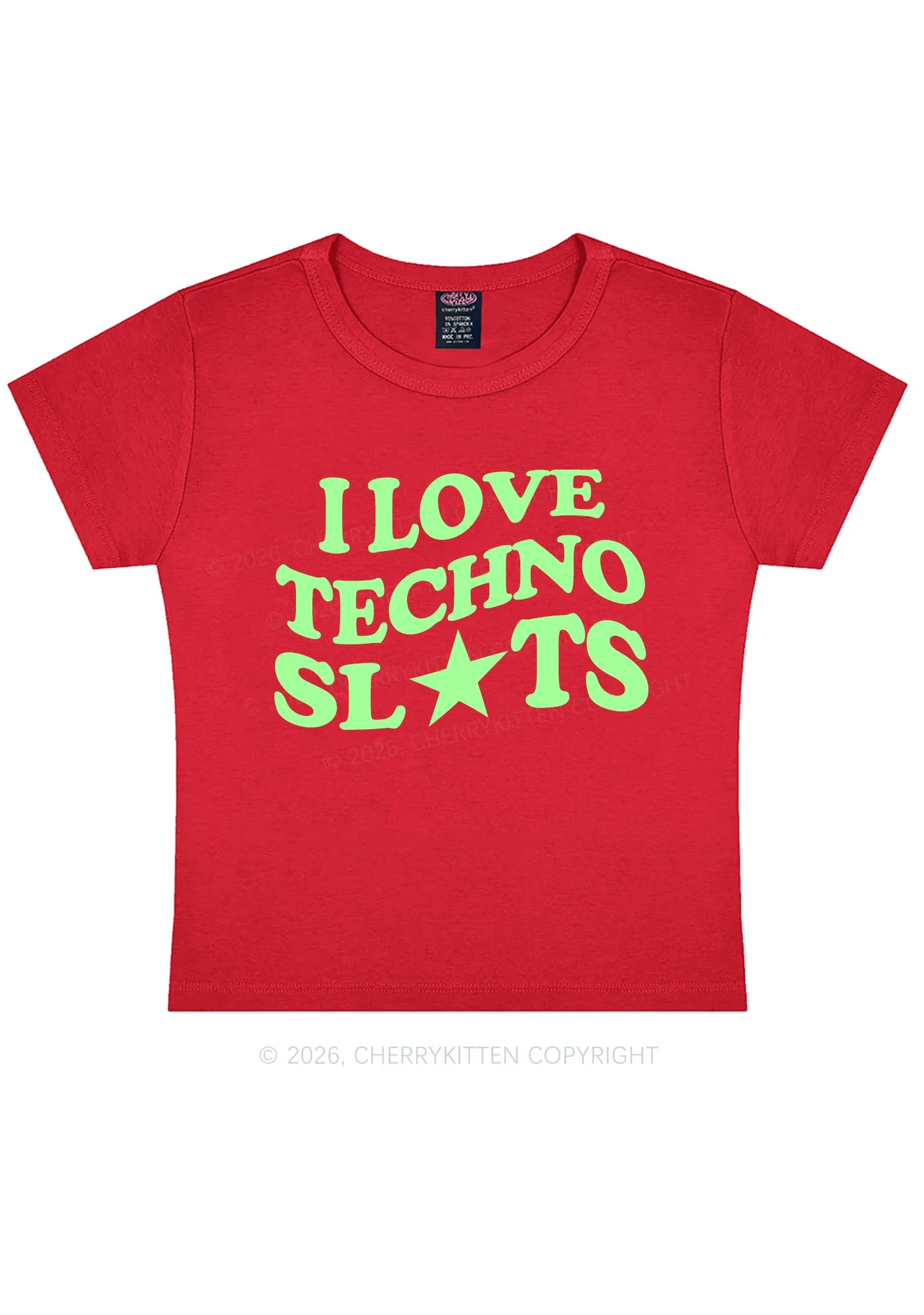 I Love Techno Slxts Y2K Baby Tee Cherrykitten - Image 5