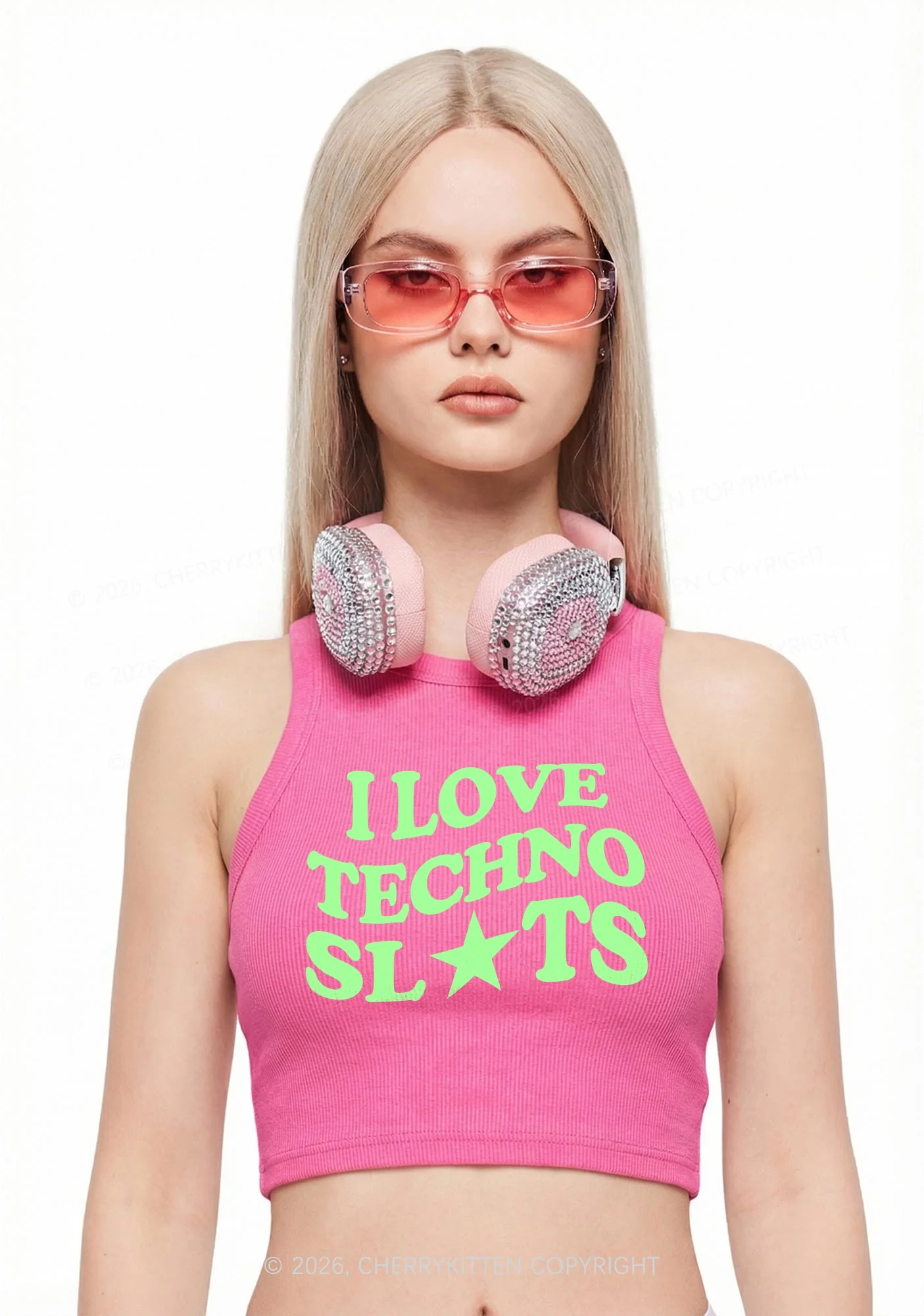 I Love Techno Slxts Y2K Crop Tank Top Cherrykitten - Image 2