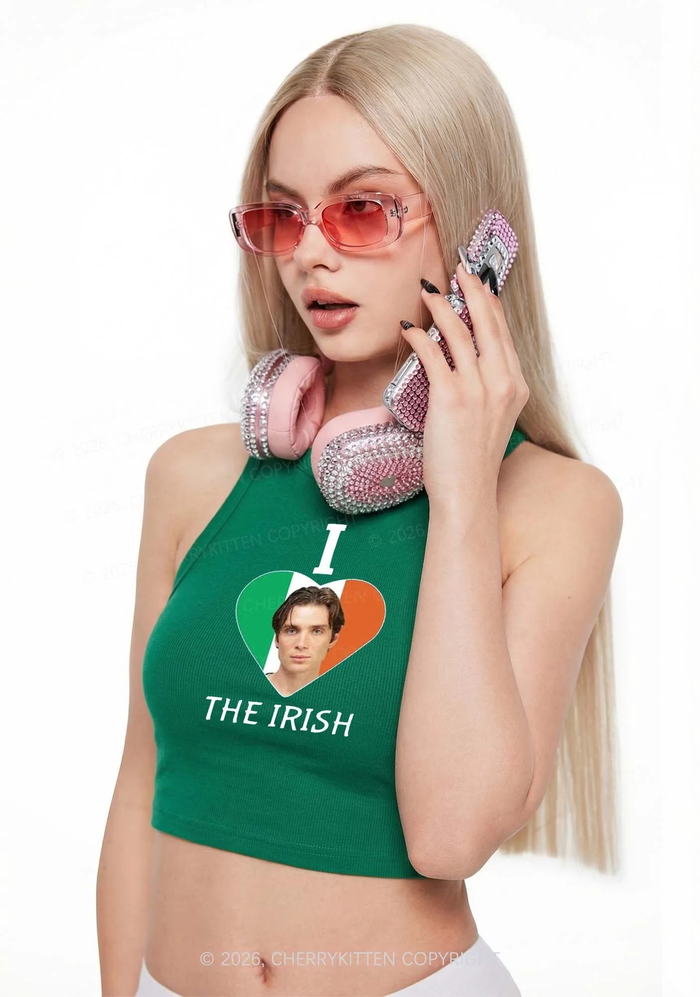 I Love The Irish Custom Photo St Patricks Y2K Crop Tank Top Cherrykitten - Image 2