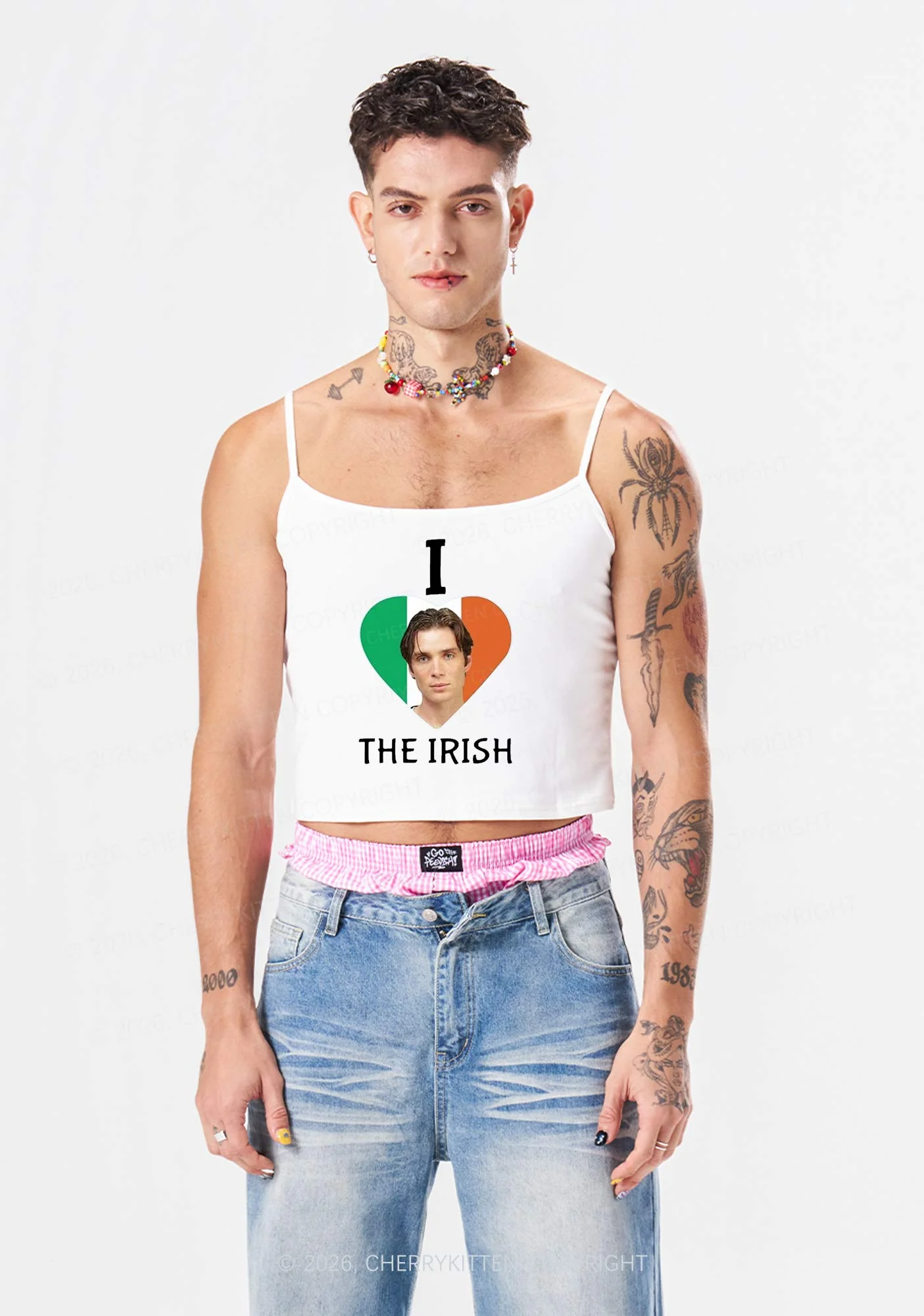 I Love The Irish Custom Photo St Patricks Y2K Spaghetti Strap Cami Cherrykitten - Image 2