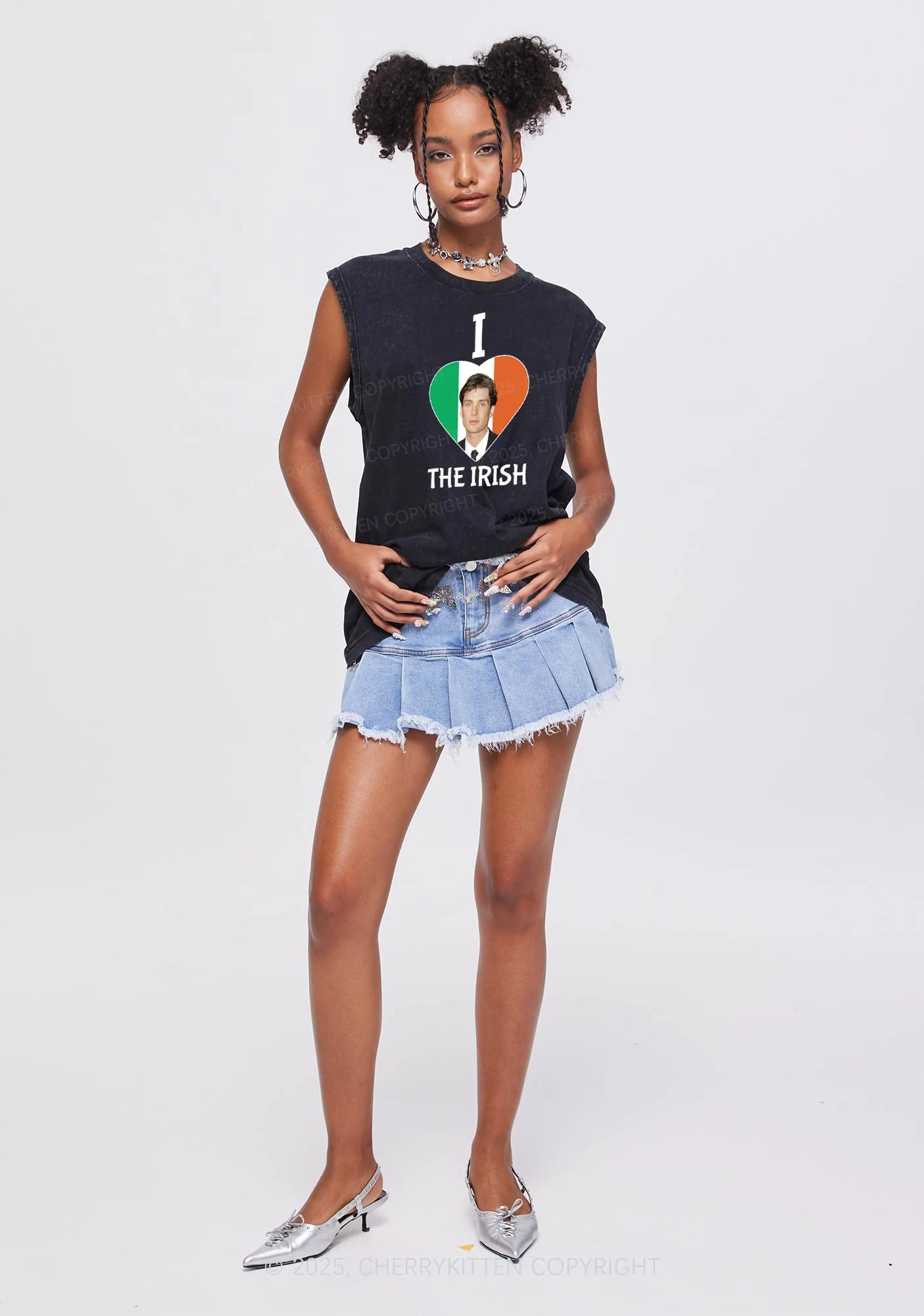 I Love The Irish Custom Photo St Patricks Y2K Washed Tank Cherrykitten - Image 2
