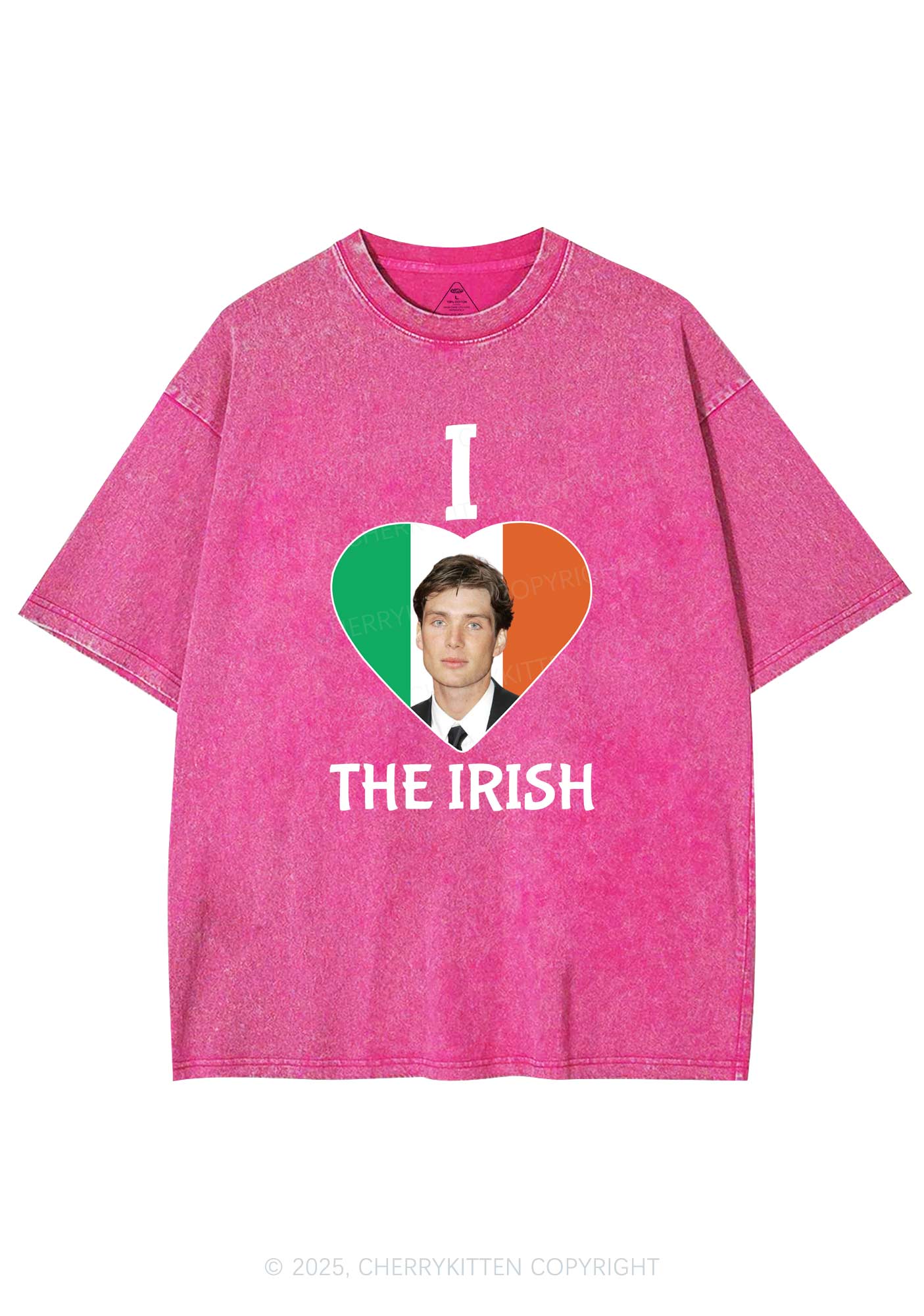 I Love The Irish Custom Photo St Patricks Y2K Washed Tee Cherrykitten - Image 3