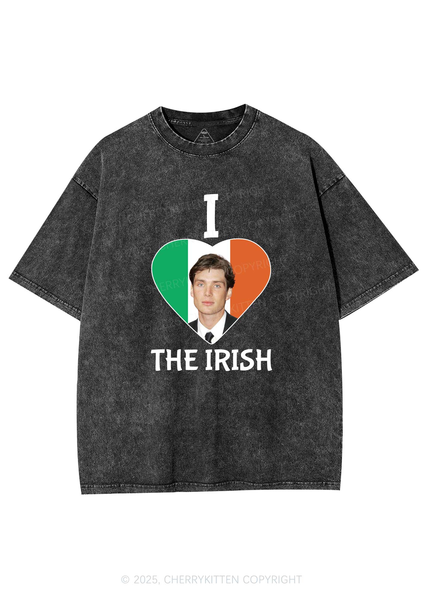 I Love The Irish Custom Photo St Patricks Y2K Washed Tee Cherrykitten - Image 4