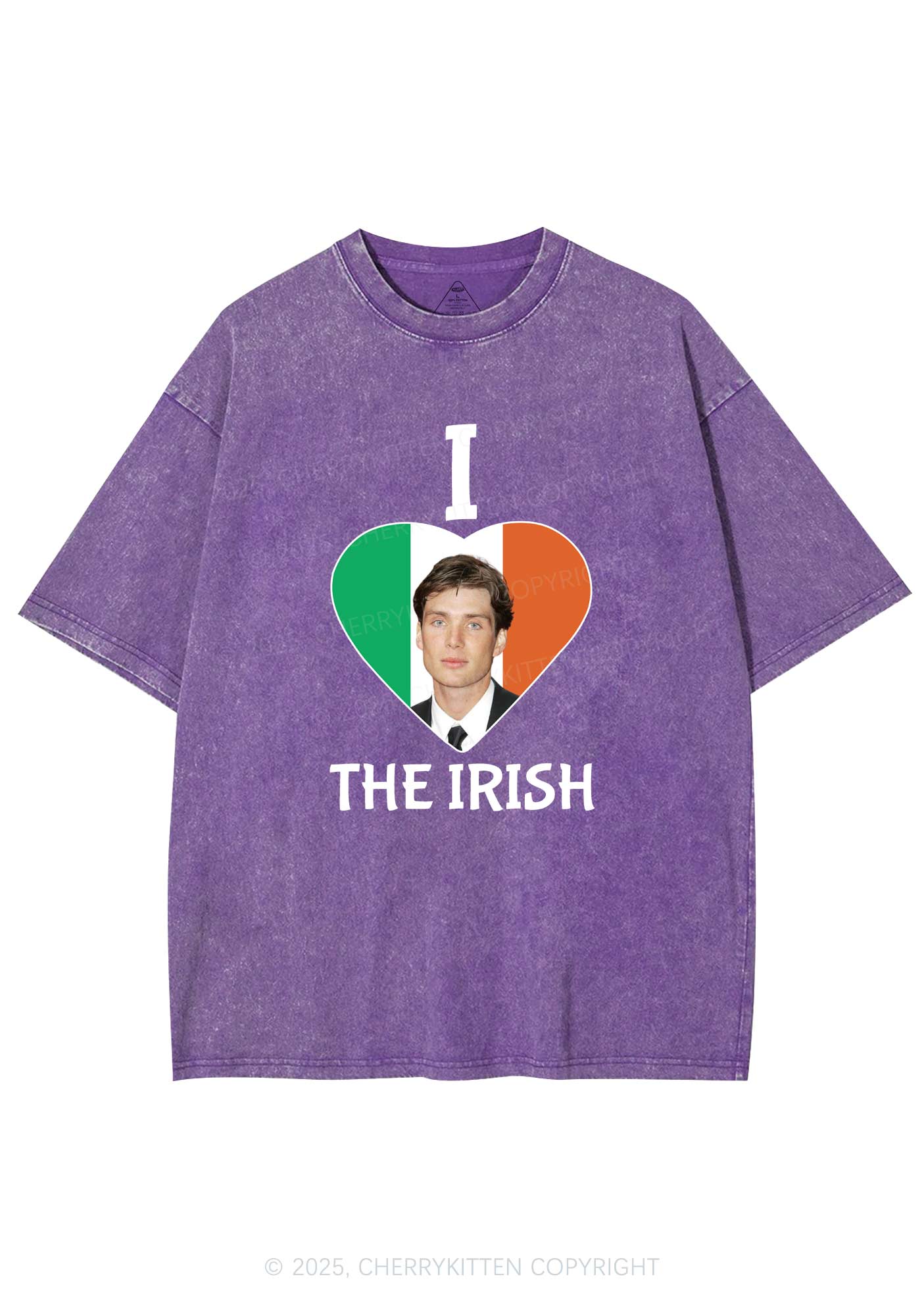 I Love The Irish Custom Photo St Patricks Y2K Washed Tee Cherrykitten - Image 6