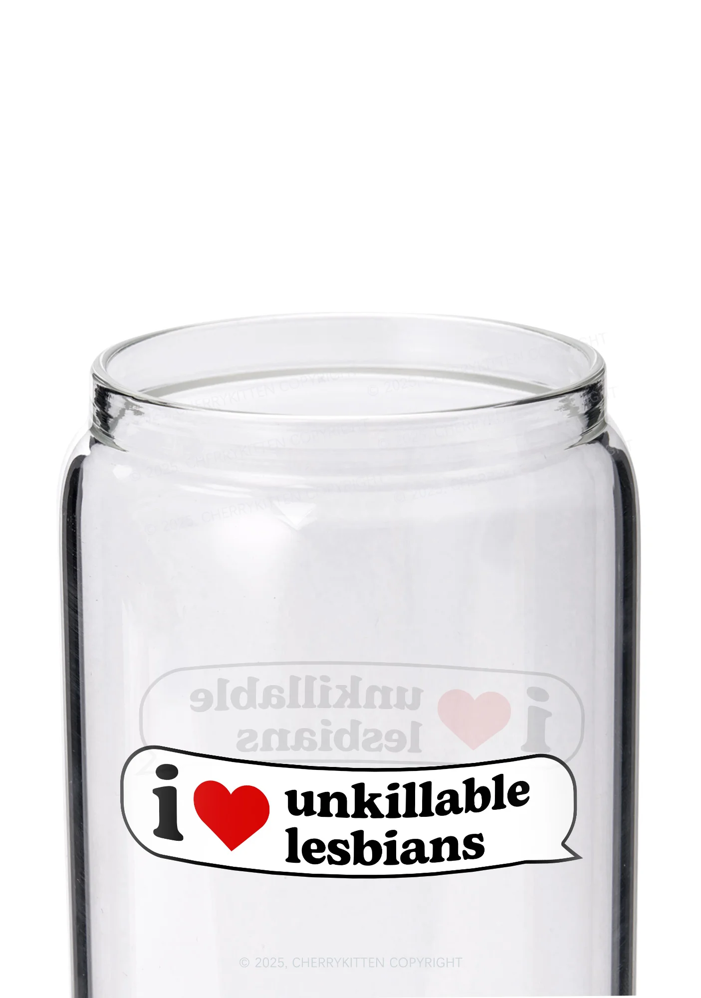 I Love Unkillable Lesbians Pride Y2K Printed Glass Cup Cherrykitten - Image 2