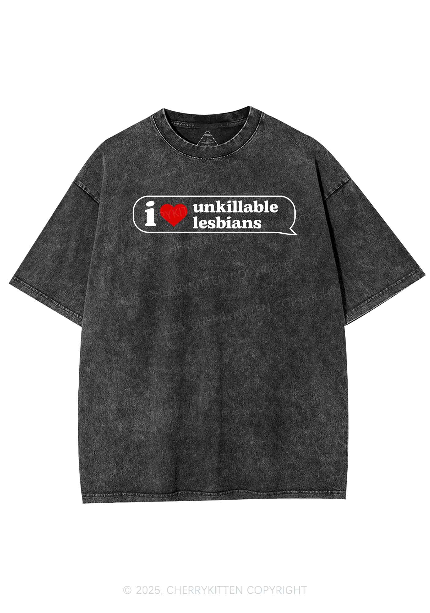 I Love Unkillable Lesbians Pride Y2K Shirts Washed Tee Cherrykitten - Image 3