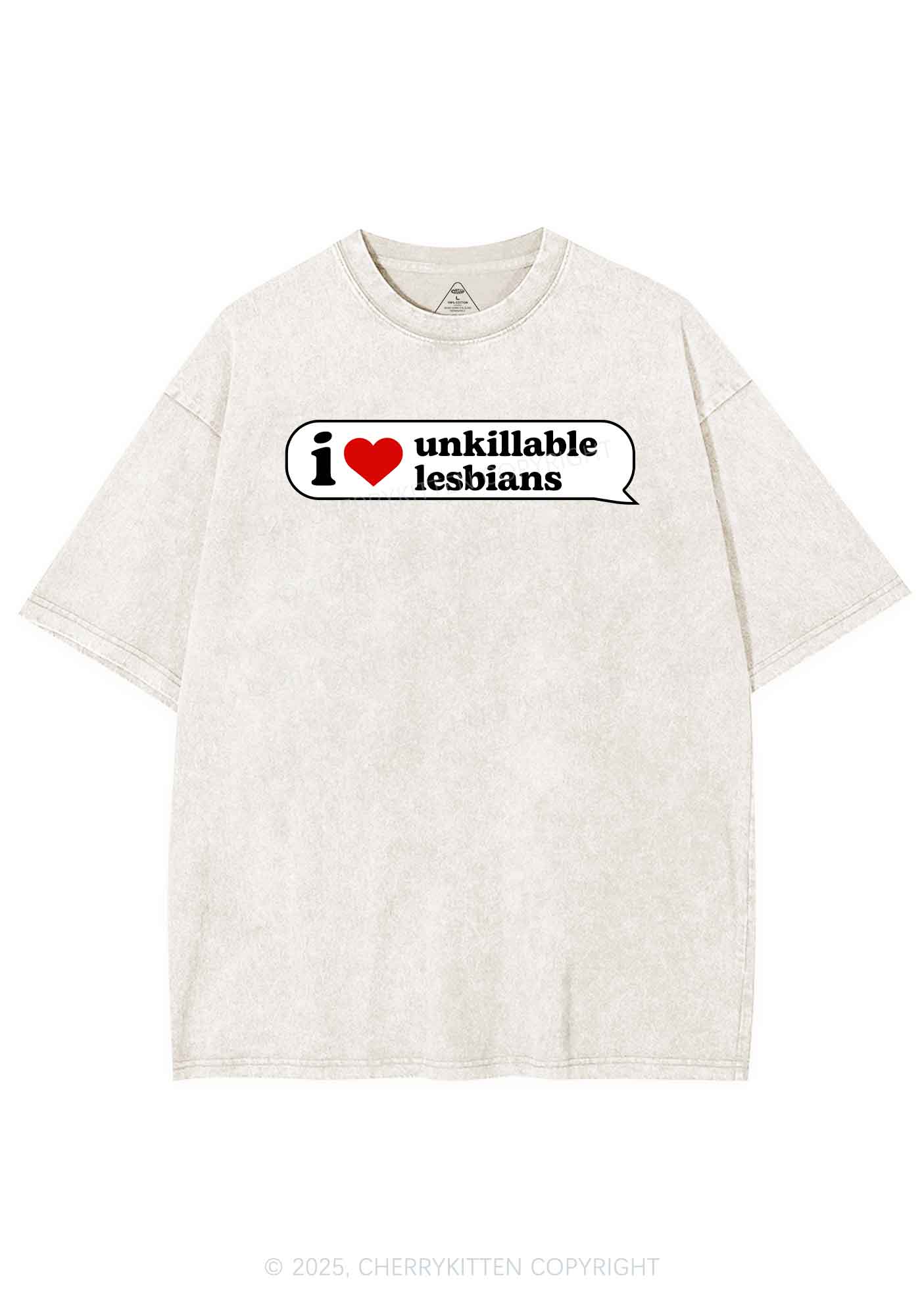 I Love Unkillable Lesbians Pride Y2K Shirts Washed Tee Cherrykitten - Image 4