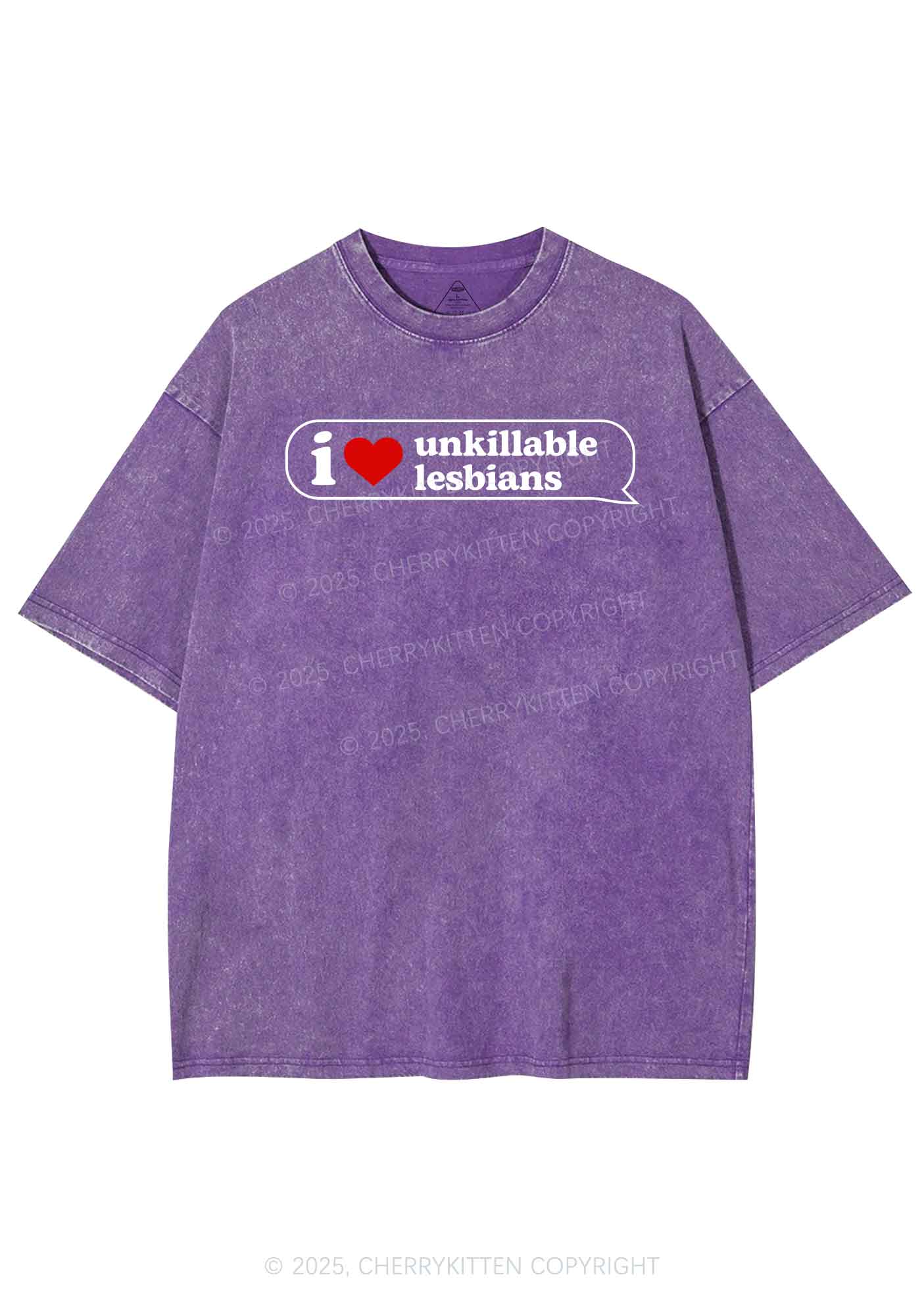 I Love Unkillable Lesbians Pride Y2K Shirts Washed Tee Cherrykitten - Image 5