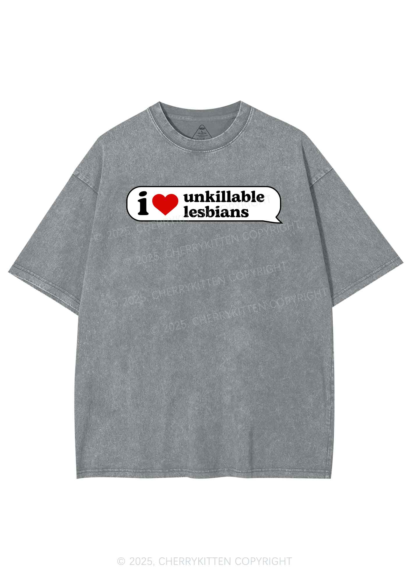 I Love Unkillable Lesbians Pride Y2K Shirts Washed Tee Cherrykitten - Image 6