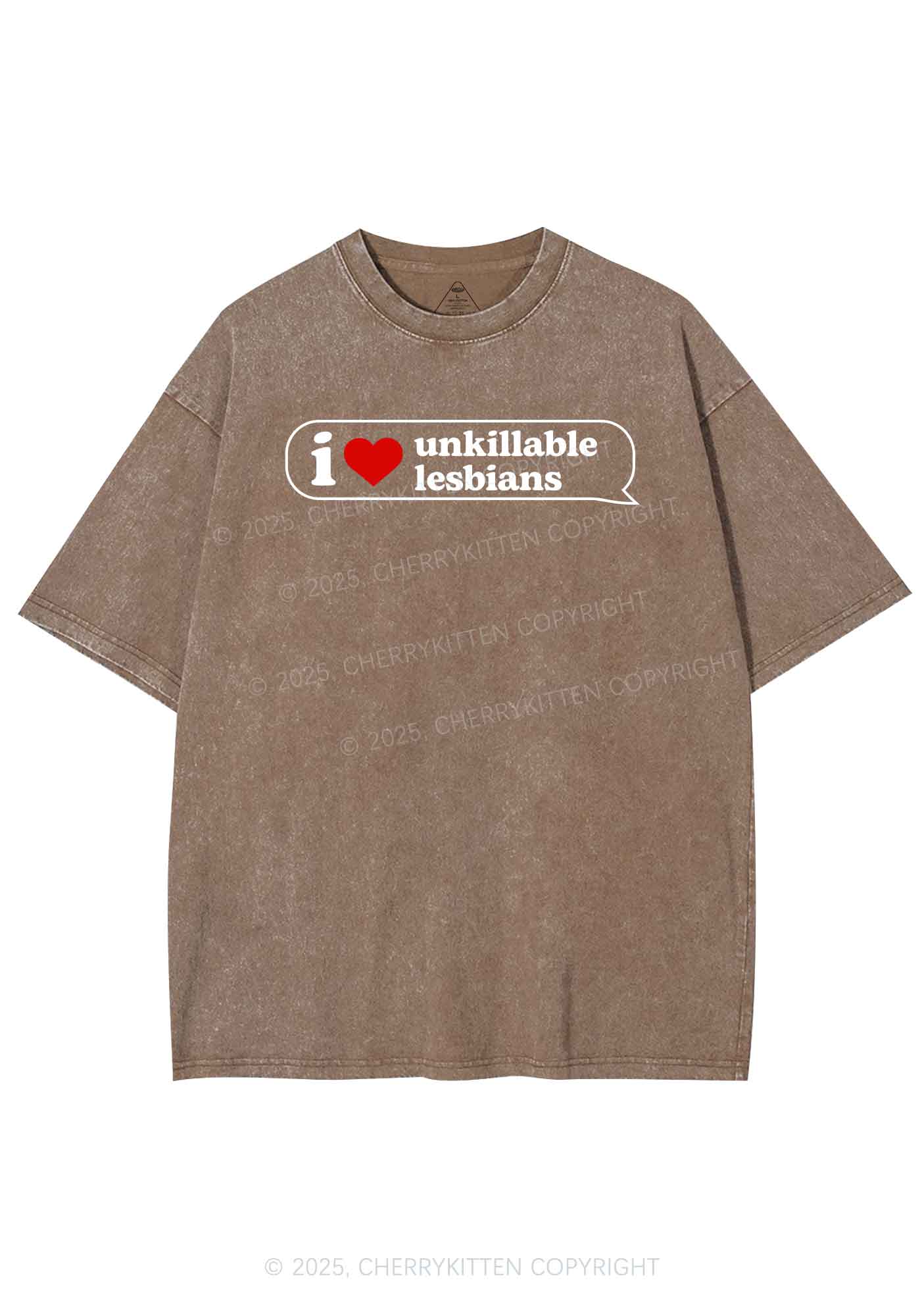 I Love Unkillable Lesbians Pride Y2K Shirts Washed Tee Cherrykitten - Image 7