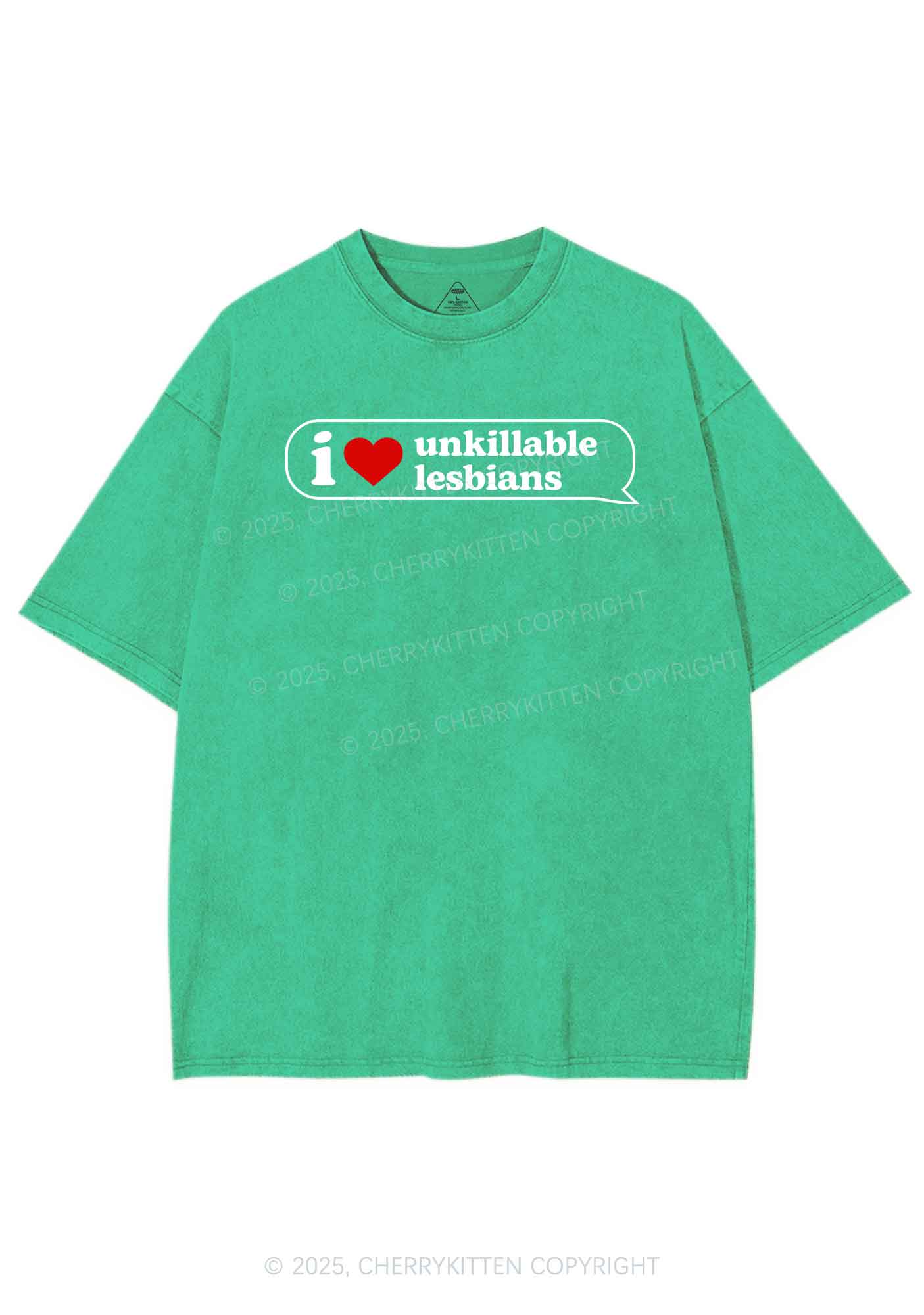I Love Unkillable Lesbians Pride Y2K Shirts Washed Tee Cherrykitten - Image 8